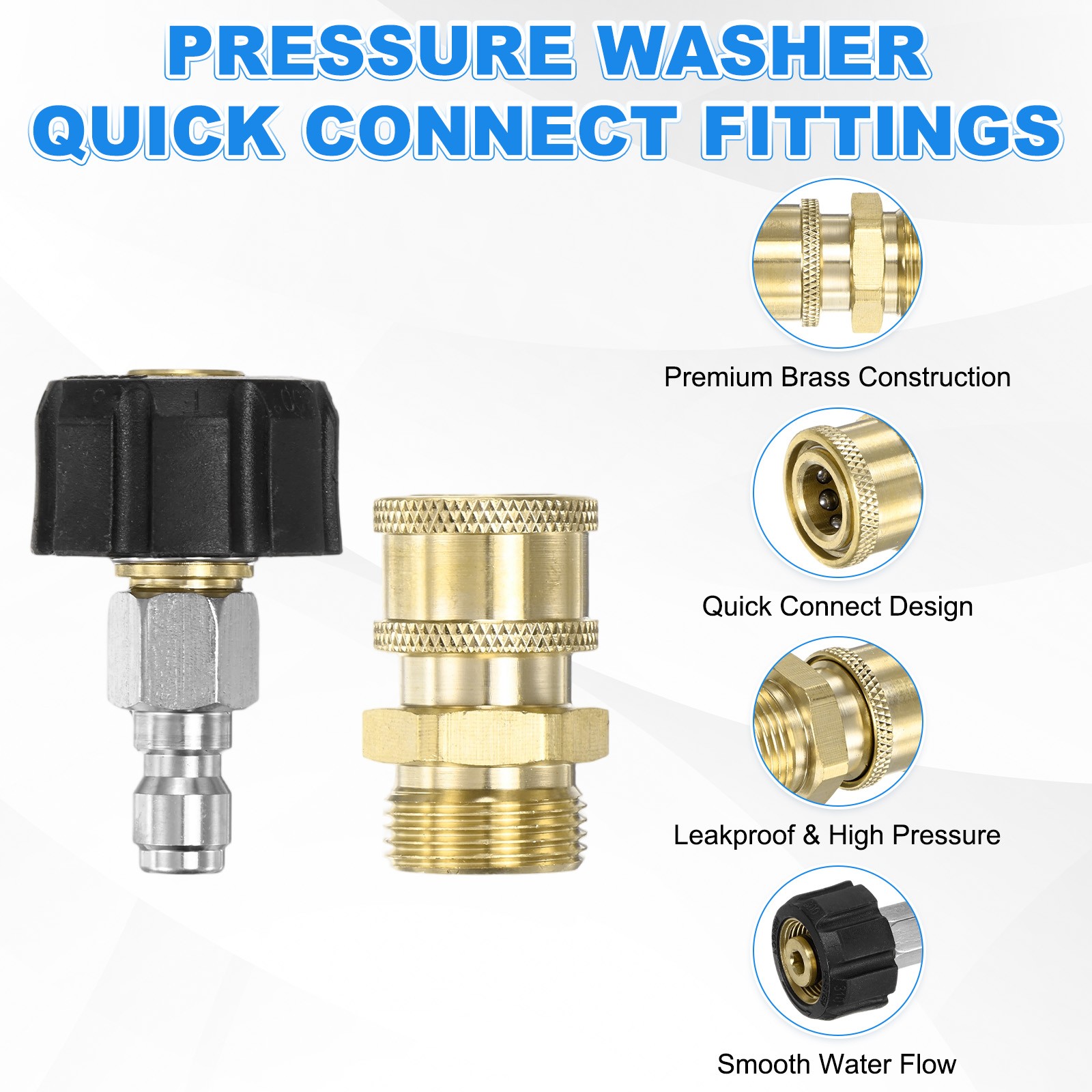 2-Set M22 14mm to 1/4 Inch Female & Male Pressure Washer Quick Connect Fittings