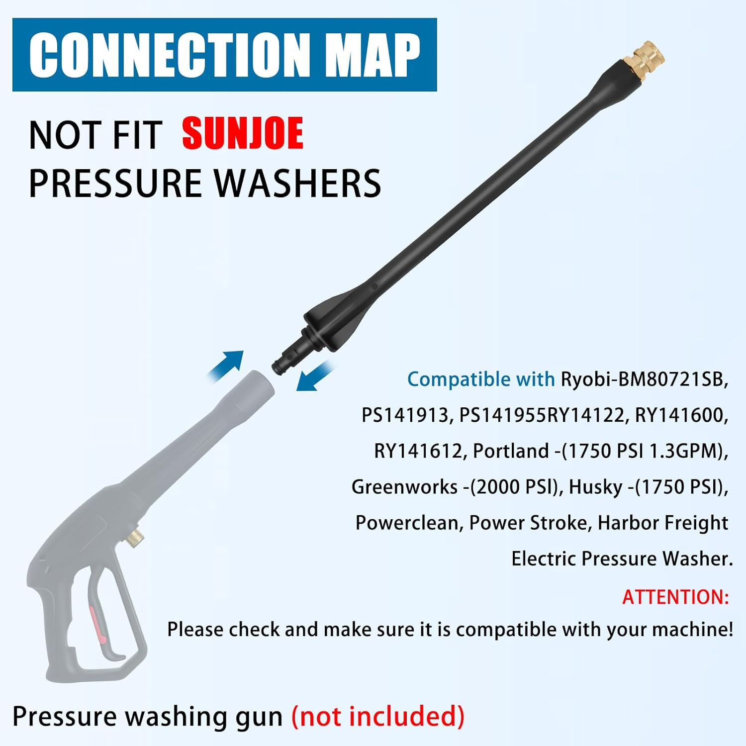 Pressure Washer Wand 308494075 with 5 Spray Nozzles and 1 Tips Holder for Ryo…