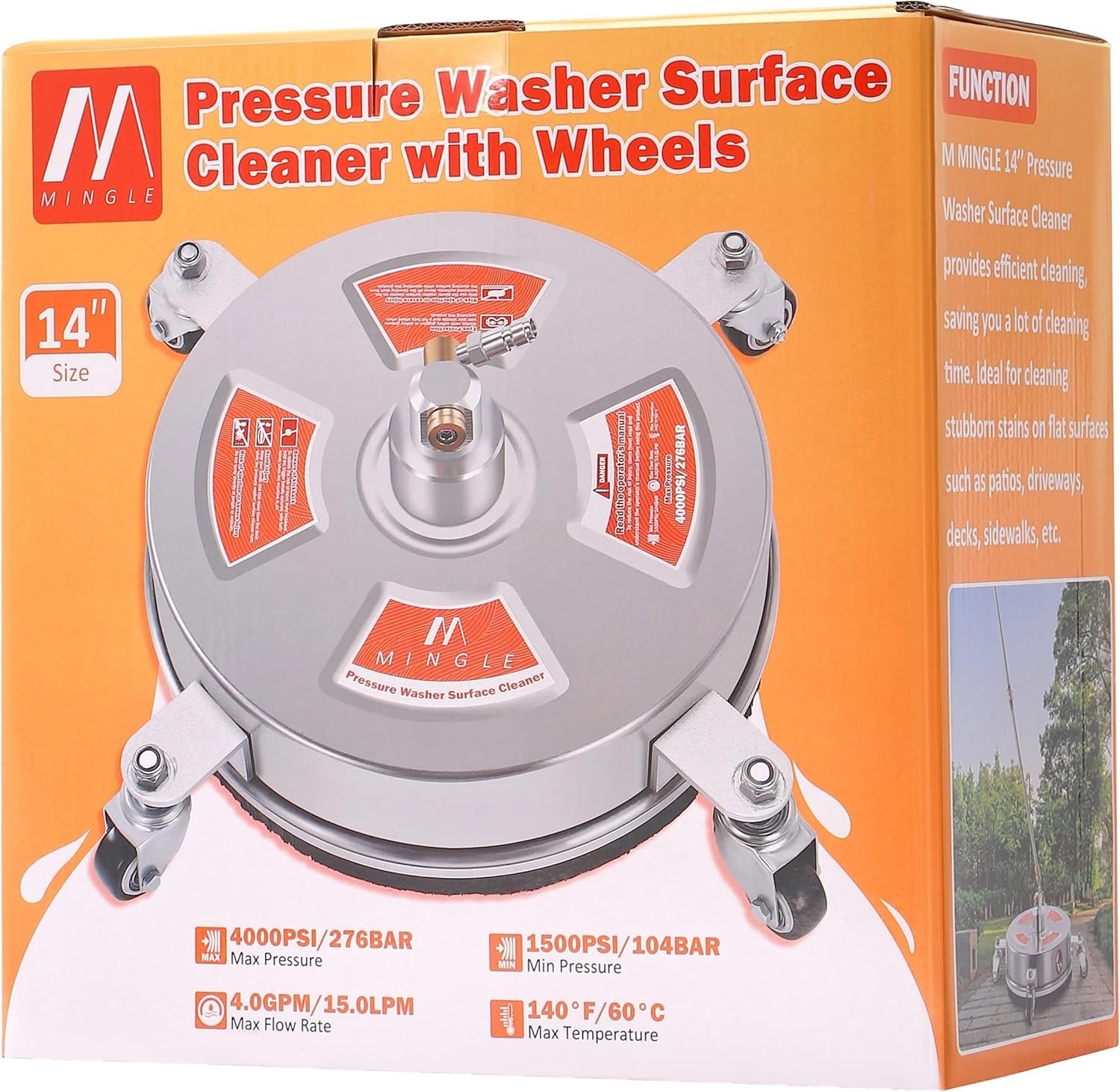NEW 14” Pressure Washer Surface Cleaner 2 Extension Wand 1/4” 4000 PSI