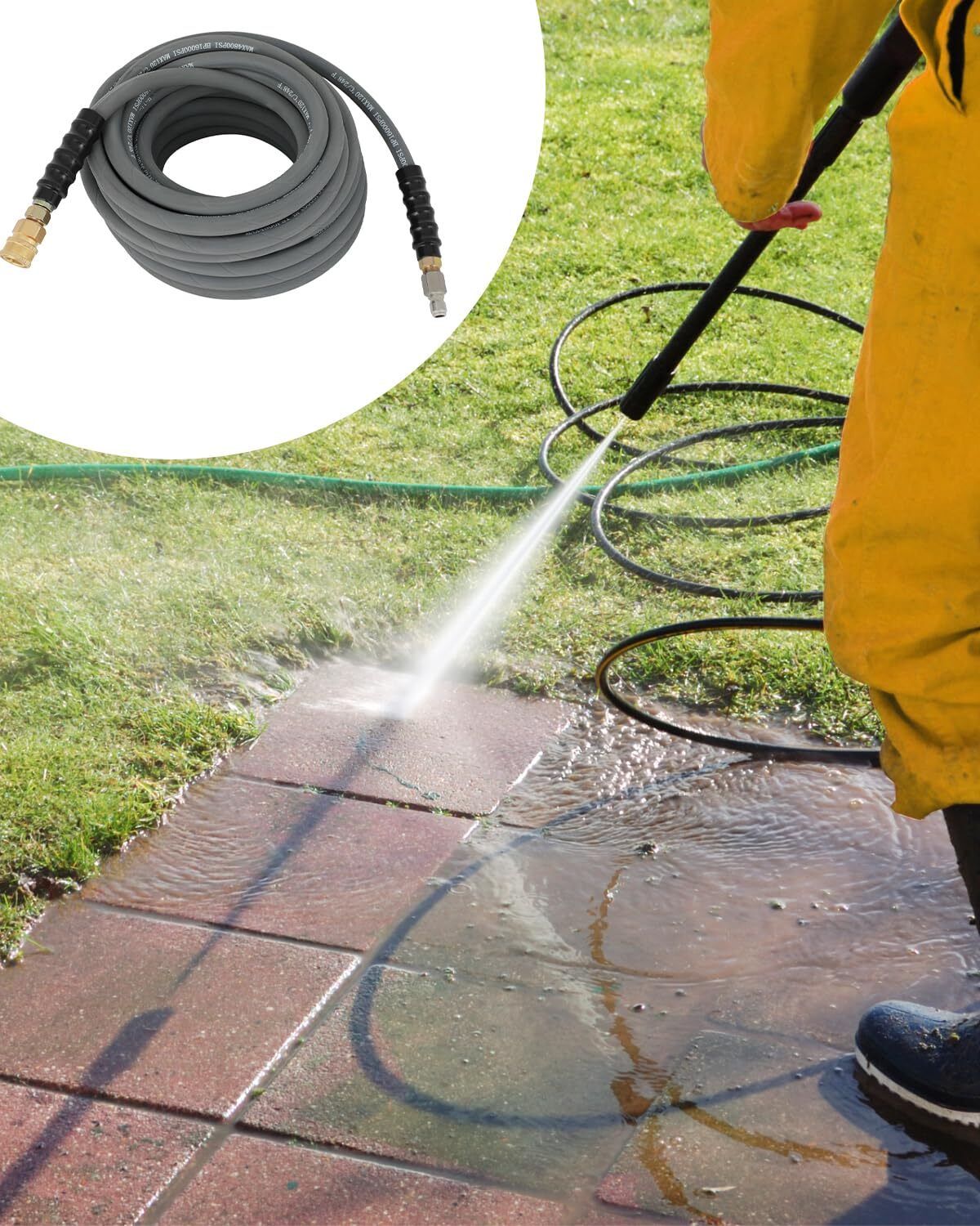 Cold or Hot Pressure Washer Hose 3/8″ w/Quick Connects 100Ft 4000psi
