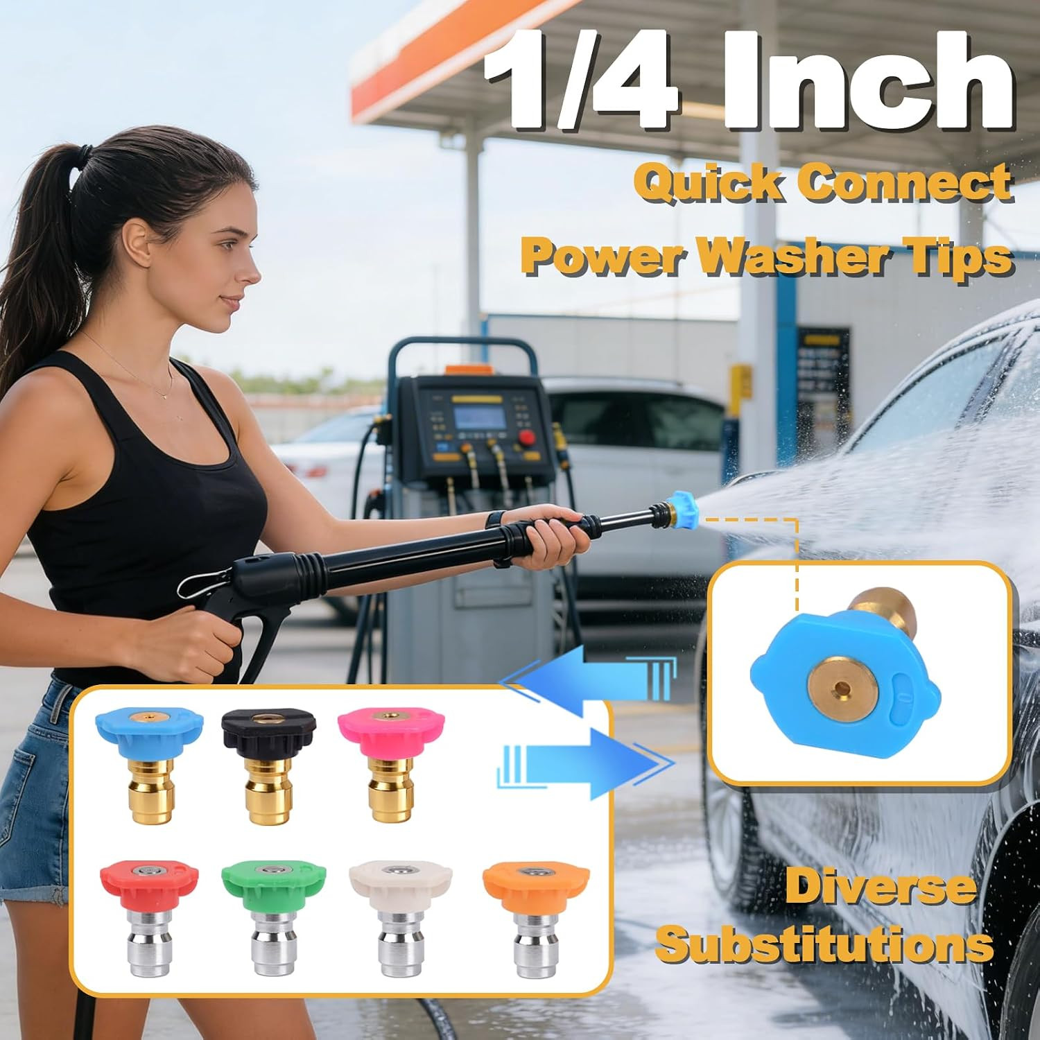 Pressure Washer Tips, Set of 7 Pressure Washer Nozzle Tips with Nozzle Holder, 1