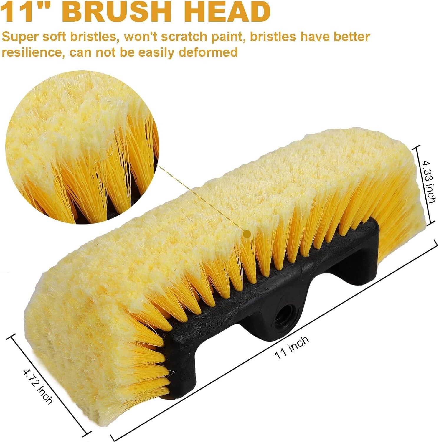 54″ Car Wash Brush with Long Handle, Flow-Thru Soft Bristle 54 inch, Yellow