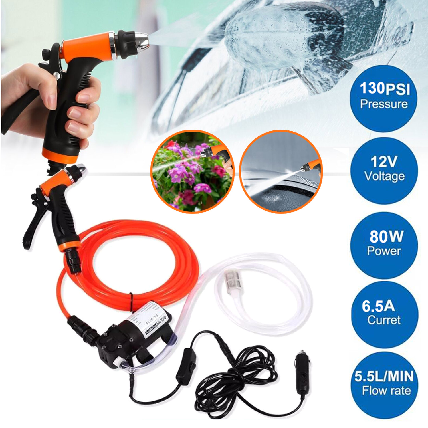 12V 130PSI Washdown Wash Pump Kit Electric DIY Car Washer Cleaner Sprayer Tool