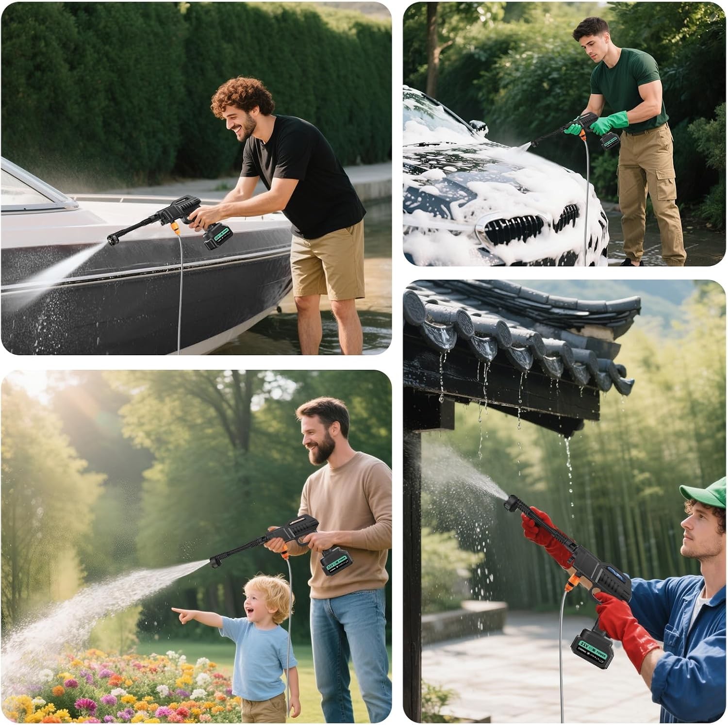1450 PSI Cordless Portable Washer with 6-in-1 Nozzle, 2 Batteries, 5m Hose