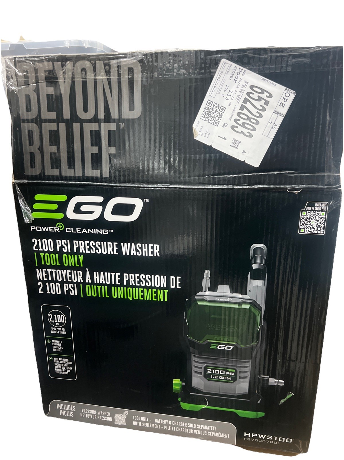 EGO POWER+ Compact 2100-PSI 1.2-GPM Cold Water Battery Pressure Washer w/ 4 Tips