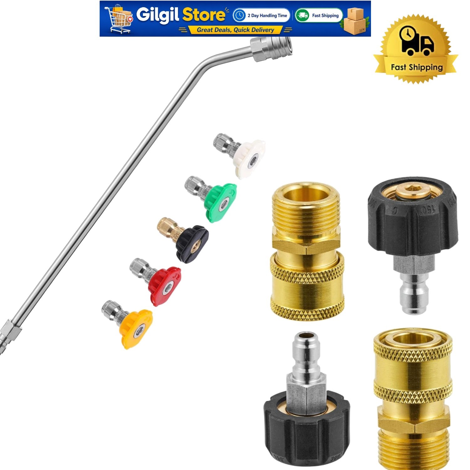 45° Curved Pressure Washer Extension Wand with Quick Connect & Brass Fittings