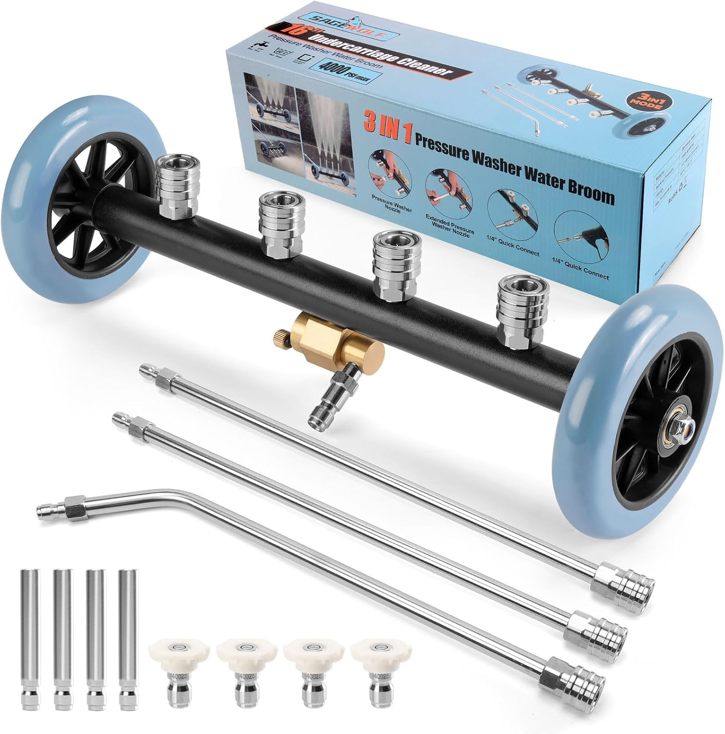 3-In-1 under Carriage Pressure Washer, 16 Inch Pressure Washer Water Broom | Pre