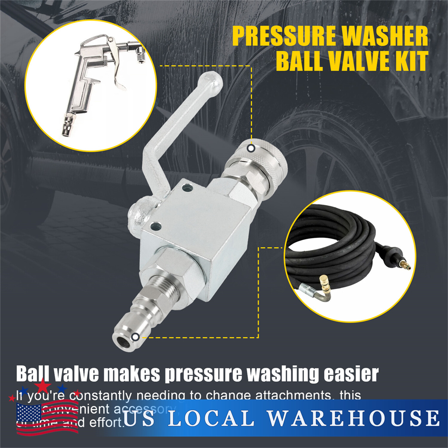 Steel High Pressure Washer Ball Valve Kit, 3/8 Inch Quick Connect 4500 PSI