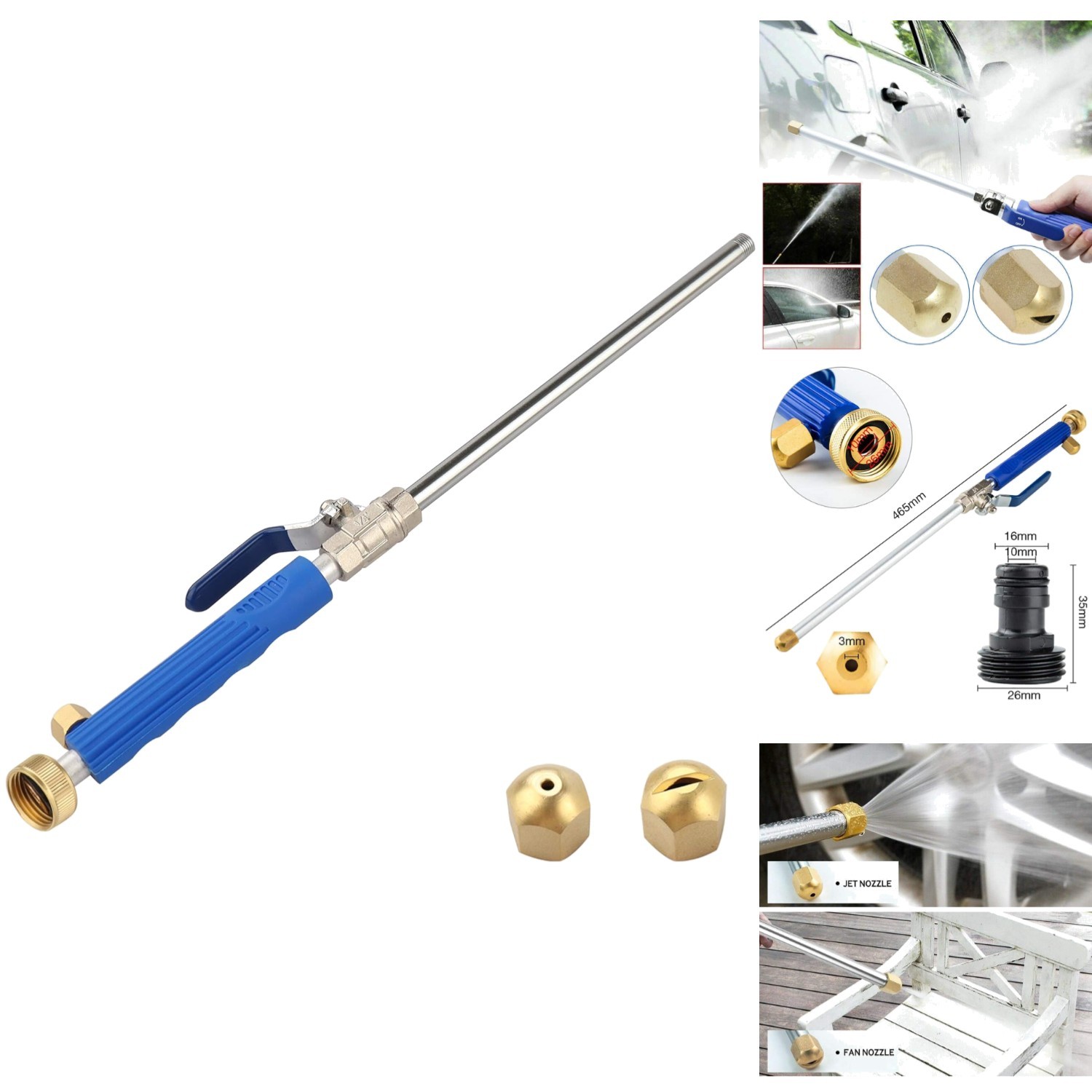High Pressure Power Washer Wand – Hydro Jet Nozzle with Dual Spray Tips 18 inch