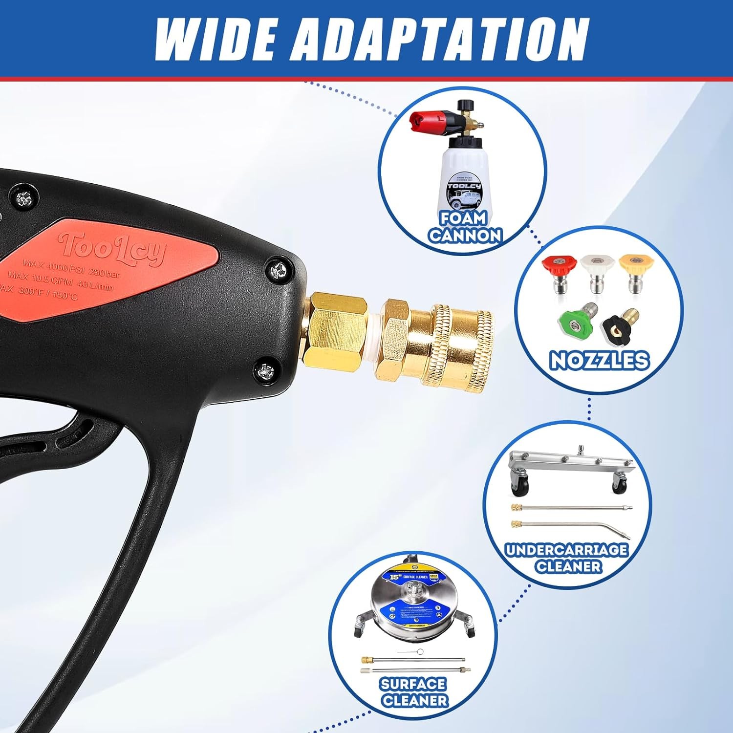 Pressure Washer Gun, 4000 PSI, 7 GPM, M22-14mm to 3/8″ Quick Connection