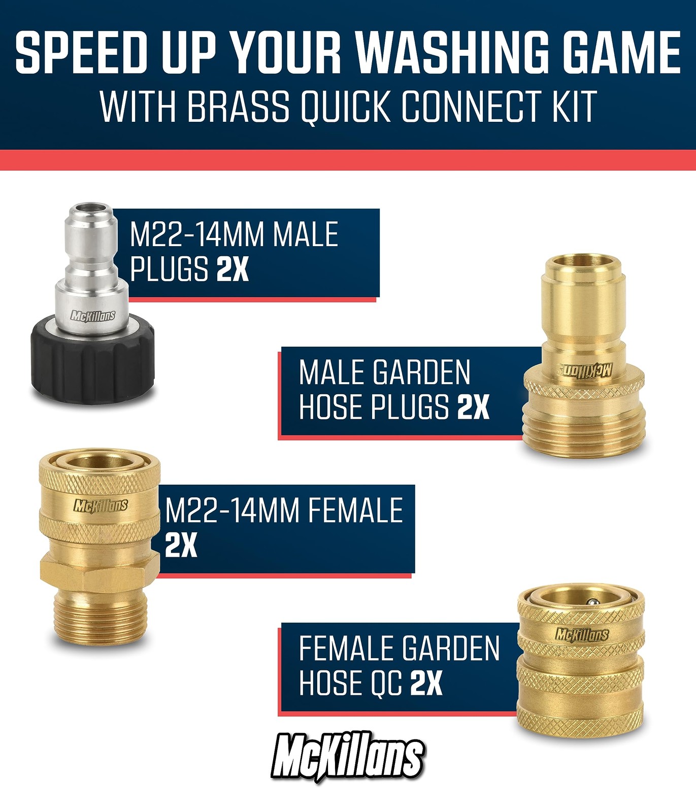 ® Pressure Washer Quick Connect Kit, M22-14mm to 3/8″ Male Female Quick Disco…