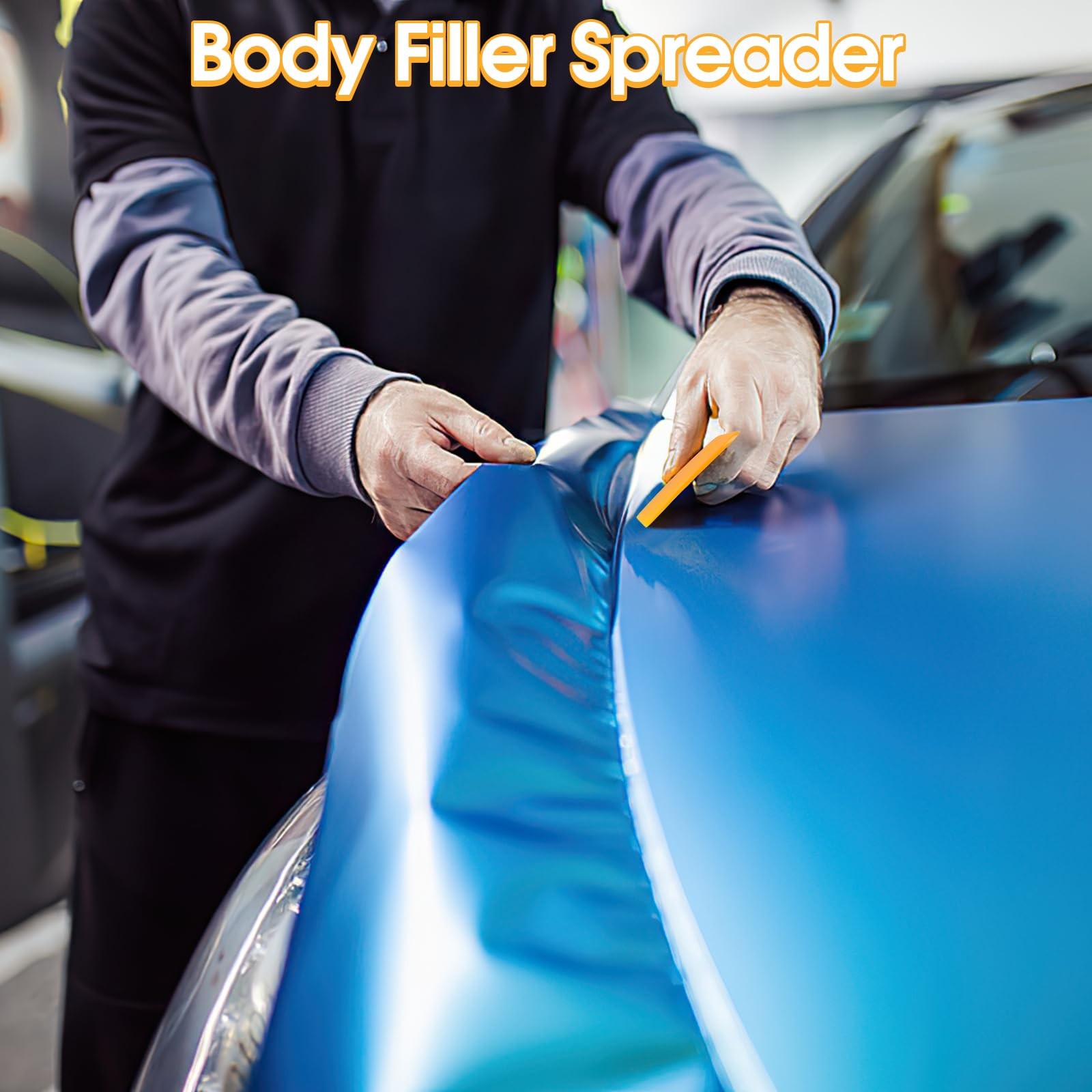 PEASUG Body Filler Spreader, 9 Pack Reusable Plastic 4″, 5″ and 6″, orange