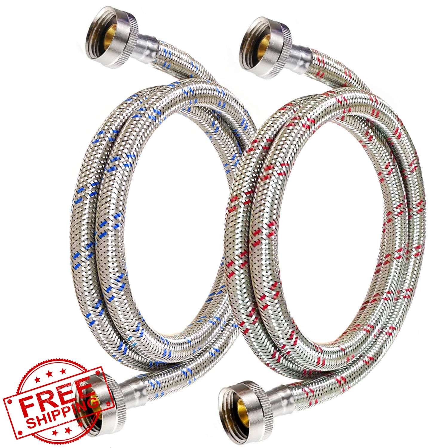 GA1FSL 4 Ft Stainless Washer Hoses 2-Pack NPT