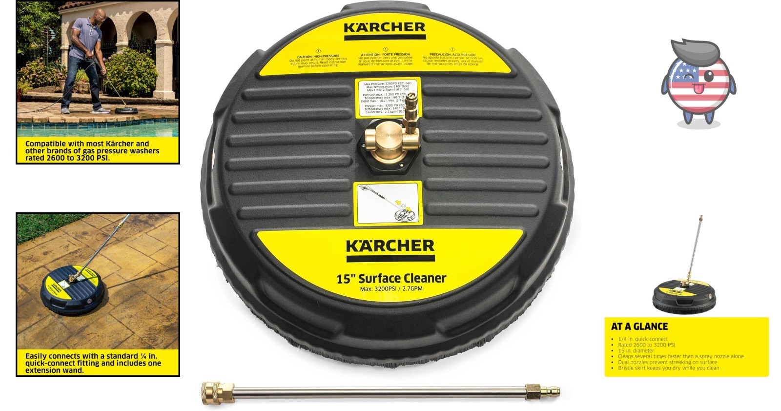 Efficient 15″ Surface Cleaner for Pressure Washers – Quick Connect, Streak-Free