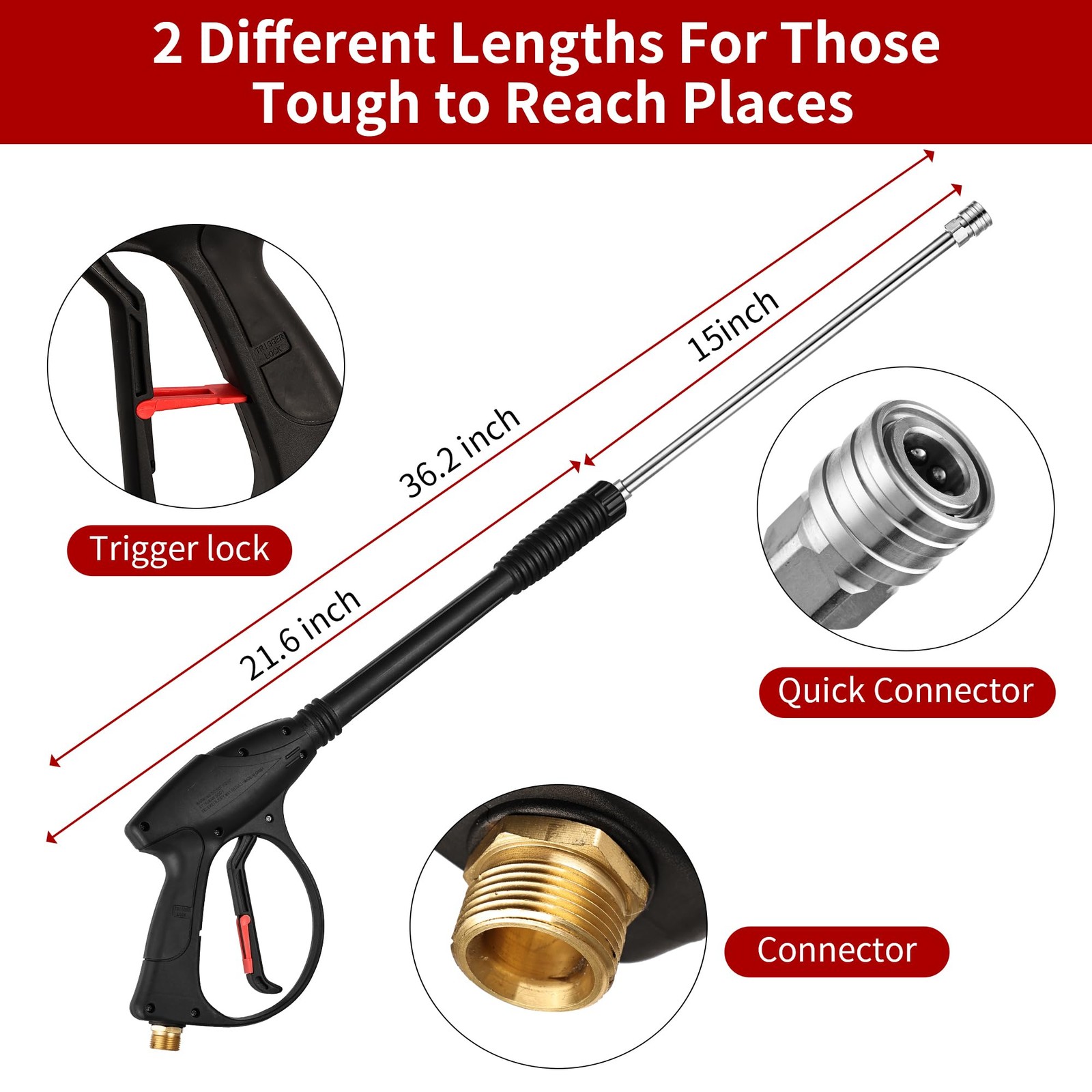 Pressure Washer Gun with 15in Extension Wand & 25FT Hose, 5 Nozzle Tips Quick…