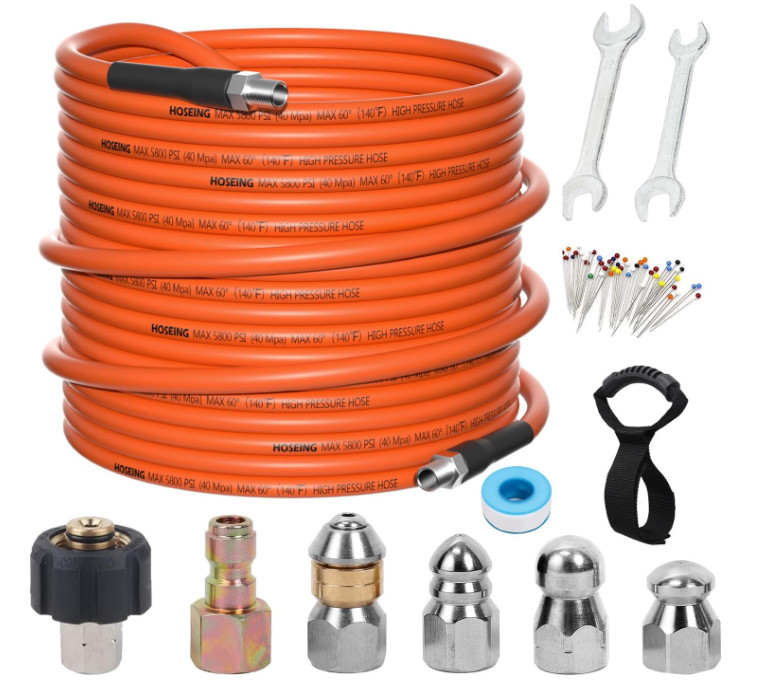 100FT Sewer Jetter Kit for Pressure Washer, 5800 PSI Water Jet Drain Cleaner