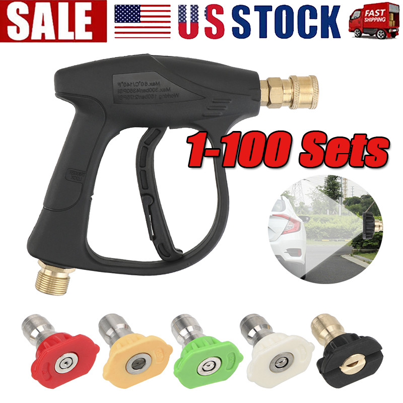 1/4″ High Pressure Washer Gun 4000 PSI Car Wash Foam Spray Short Wand w/5 Nozzle