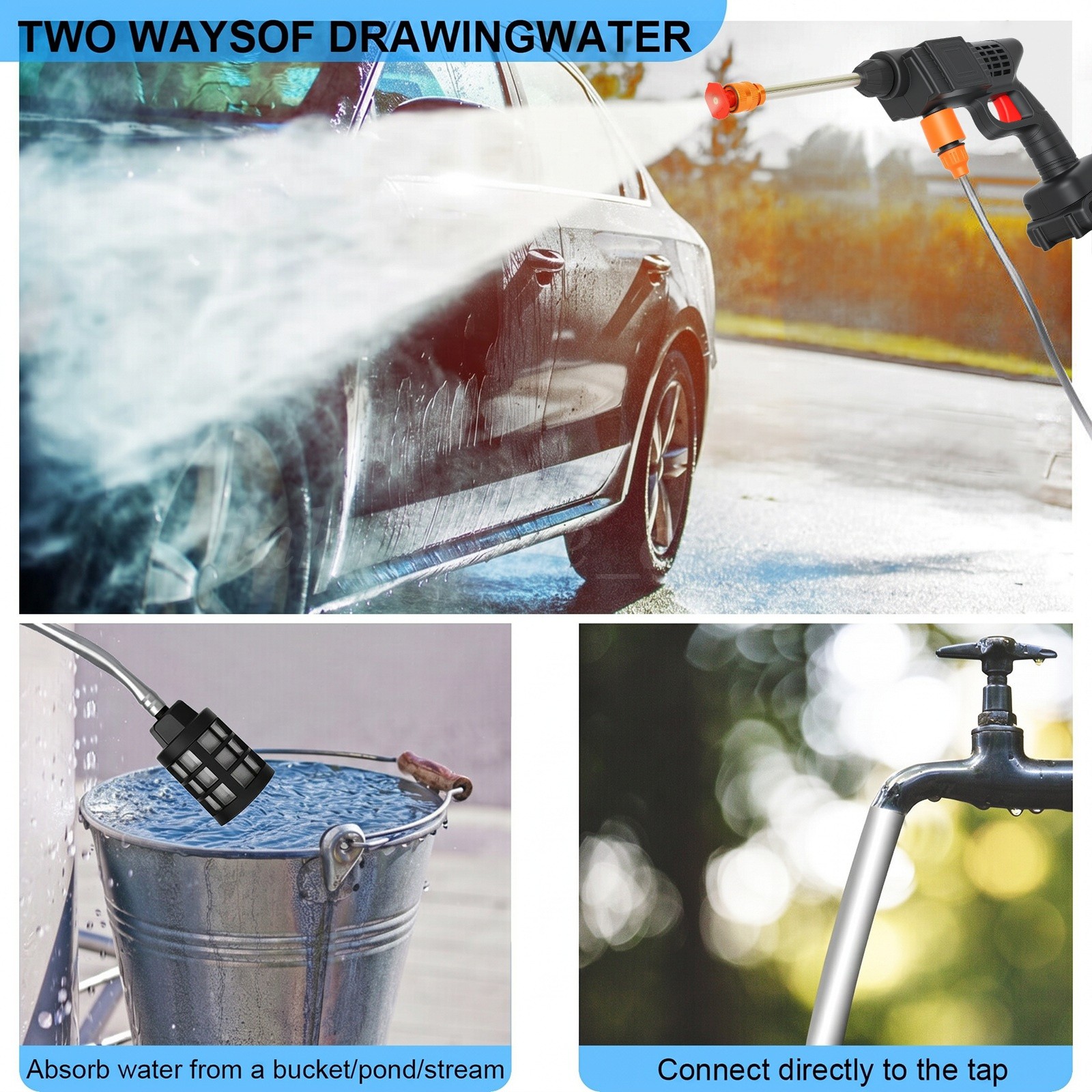 Portable Wireless High Pressure Car Washing Cleaner Cleaning Machine Water Gun