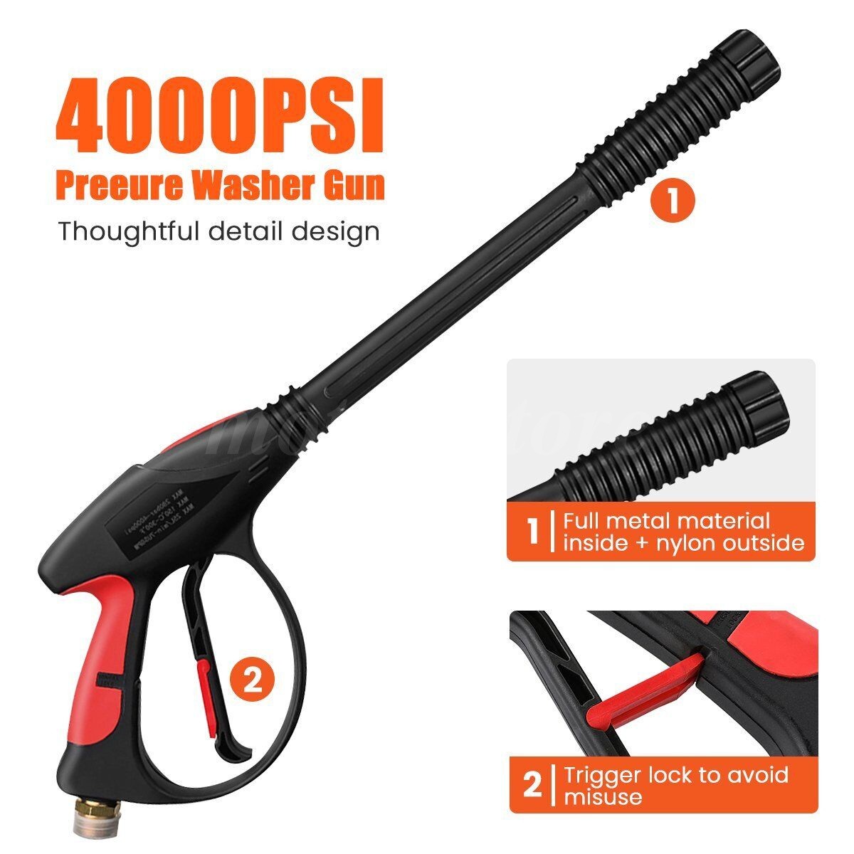 High Pressure 4000PSI Car Power Washer Gun Spray Wand Lance W/5 Nozzle+Hose Kit