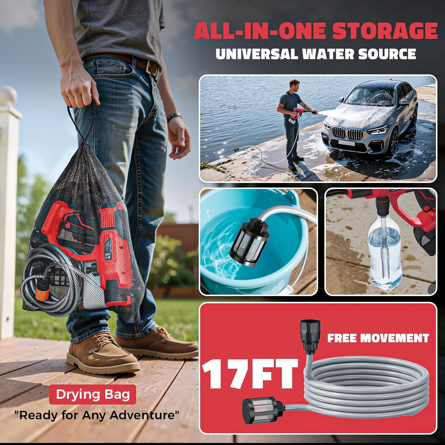 Cordless Pressure Washer Compatible with Milwaukee 20V Battery, 800 PSI Portabl