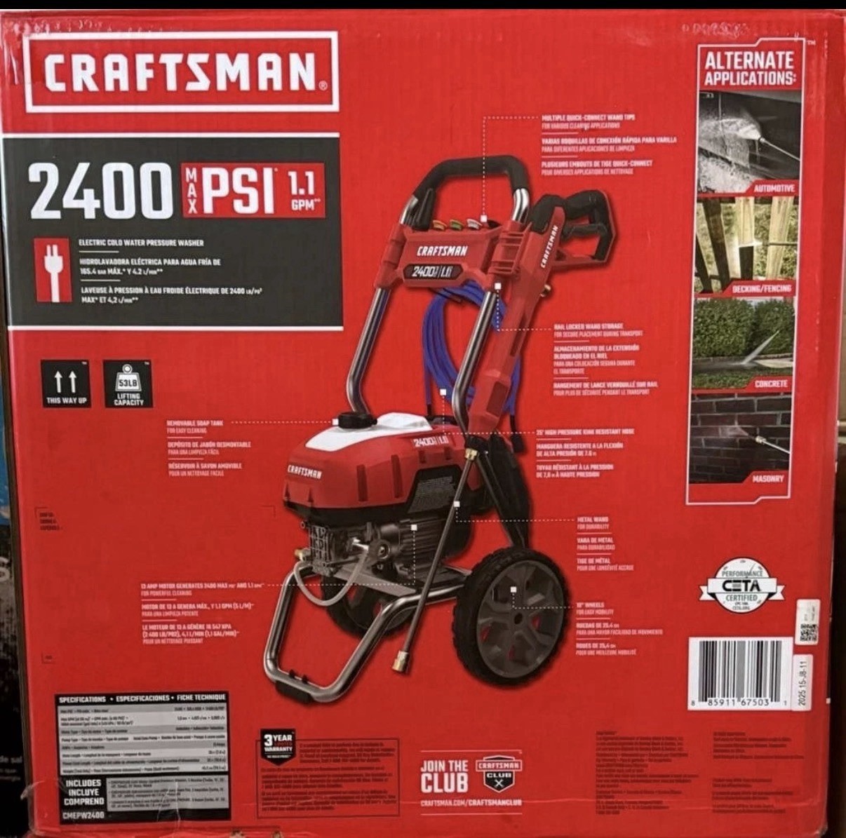 Craftsman 2400-PSI 1.1-GPM Cold Water Corded Electric Pressure Washer with Tips