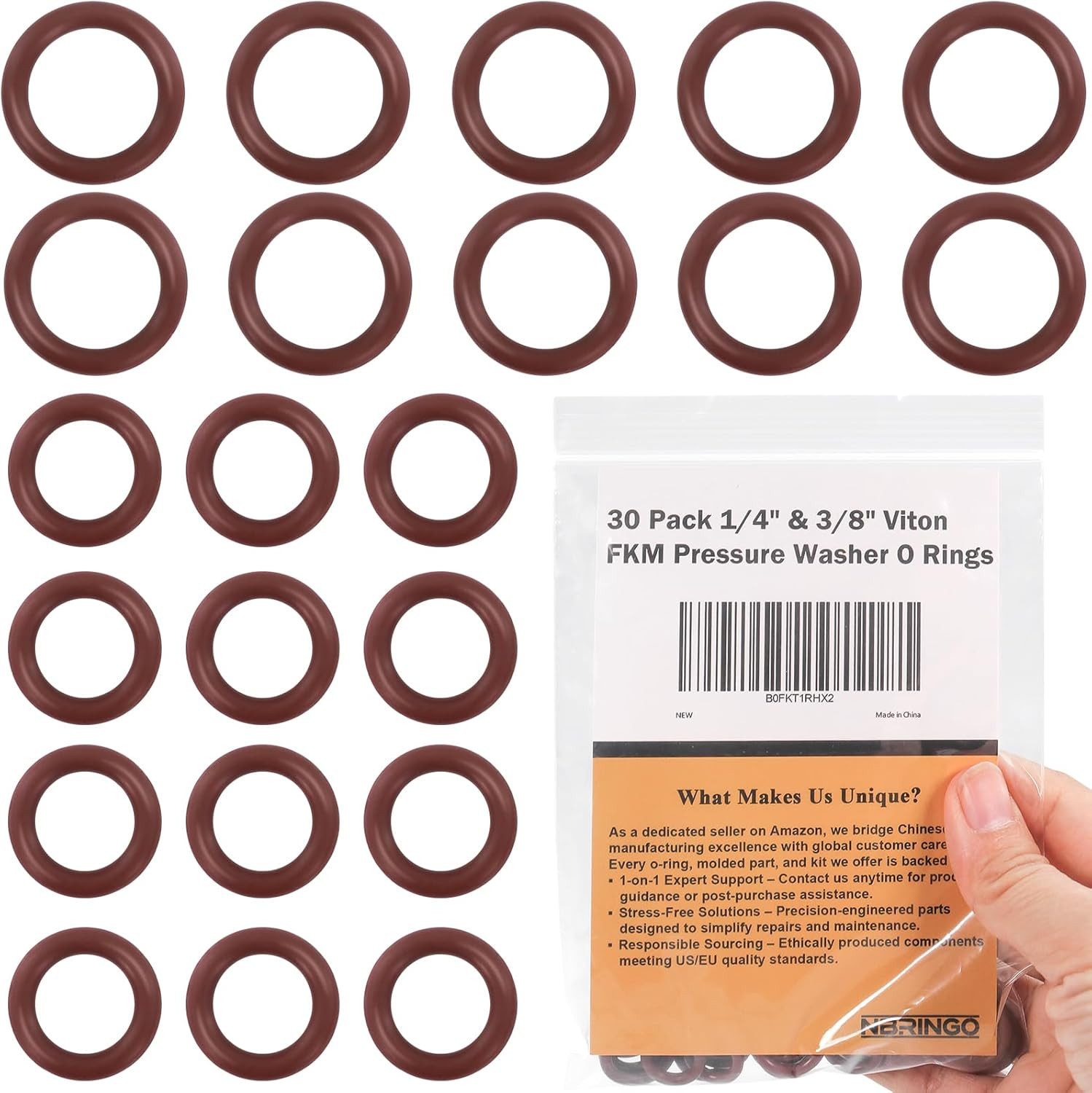 30 Pack Viton Pressure Washer O Rings – High Temp FKM O-Ring Kit for 1/4″