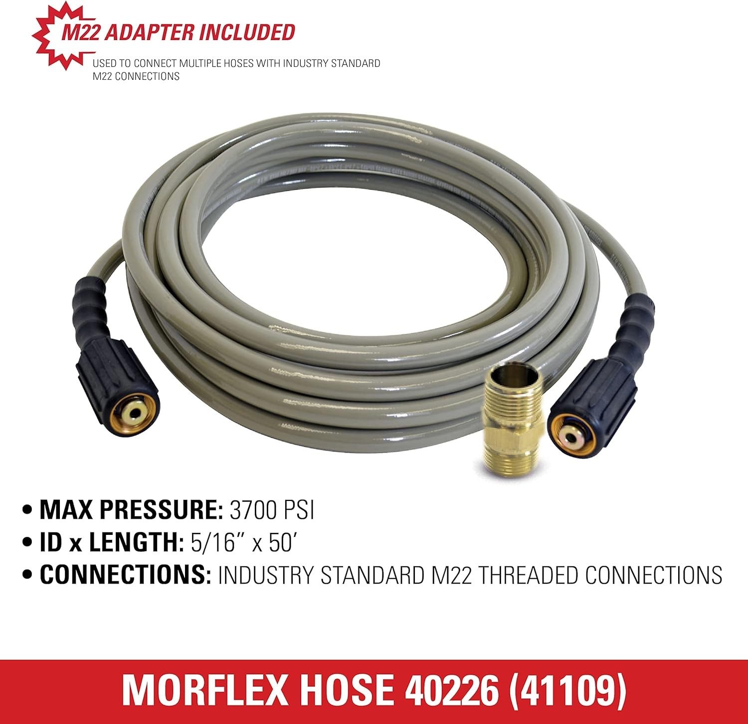 Cleaning 40226 Morflex Series 3700 PSI Pressure Washer Hose Cold Water Use 5/16