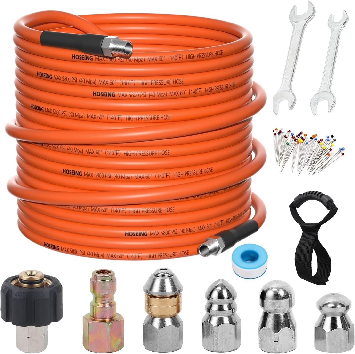 Pressure Washer Sewer Jetter Kit 5800 PSI Water Jet Drain Cleaner Hose Nozzle