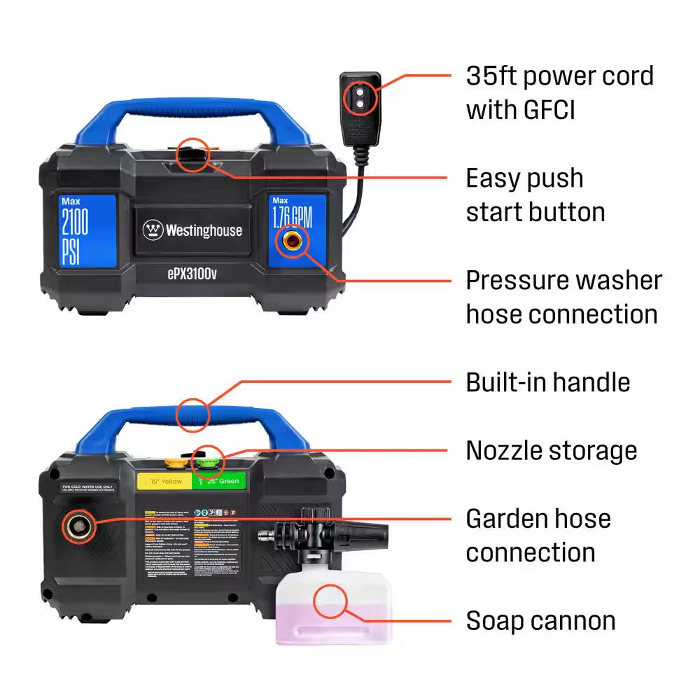 2100 PSI 1.76 GPM 13 Amp Cold Water Electric Powered Handheld Electric Powered P