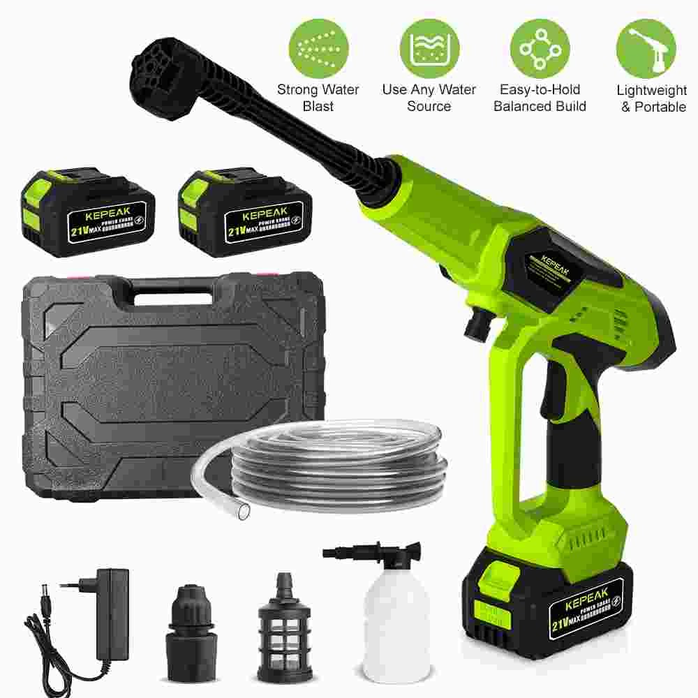 KEPEAK Cordless 1450PSI Portable Power Washer with 6-in-1 Nozzle & 2 Batteries