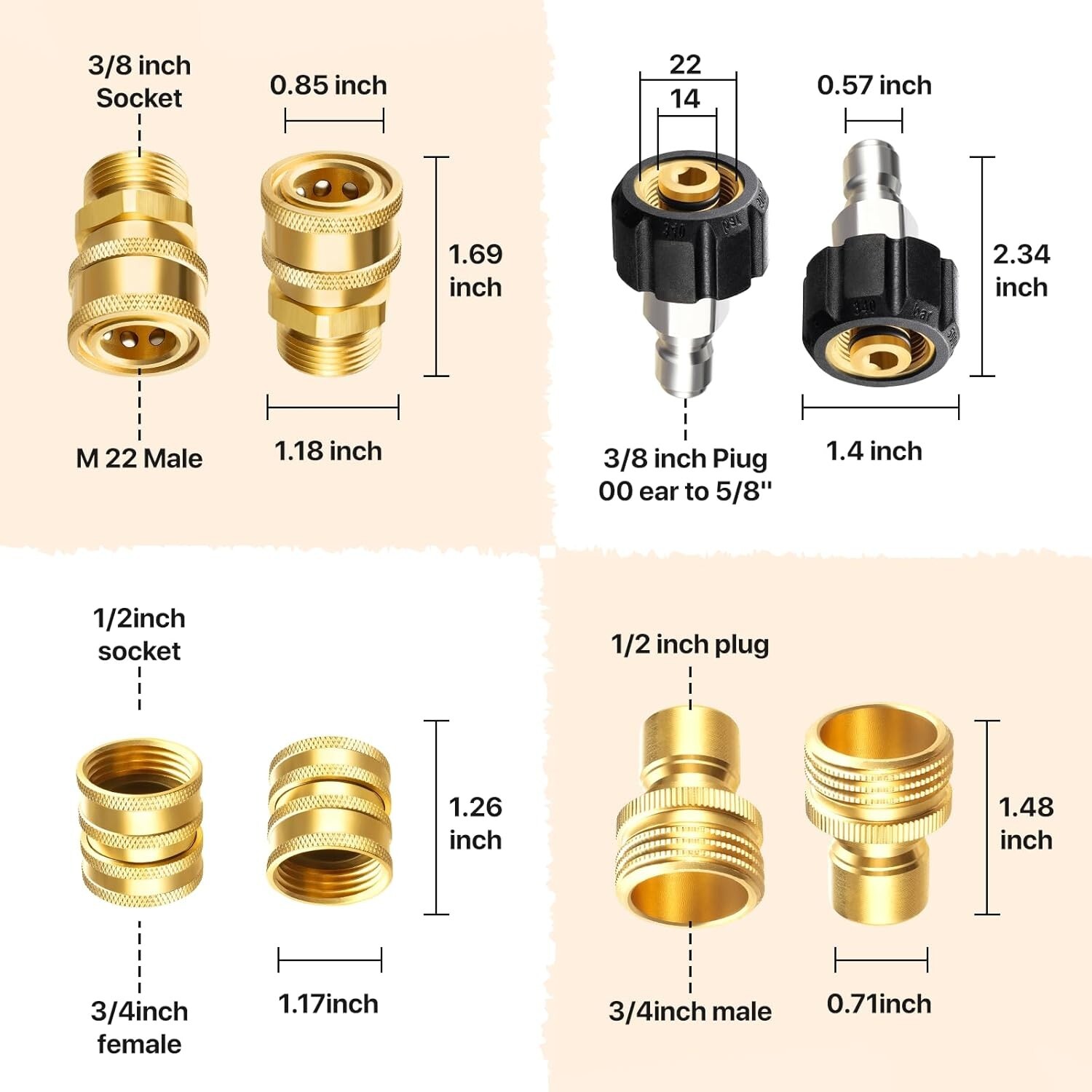 Pressure Washer Adapter Set 9 Pack Brass Quick Connect Swivel Fittings