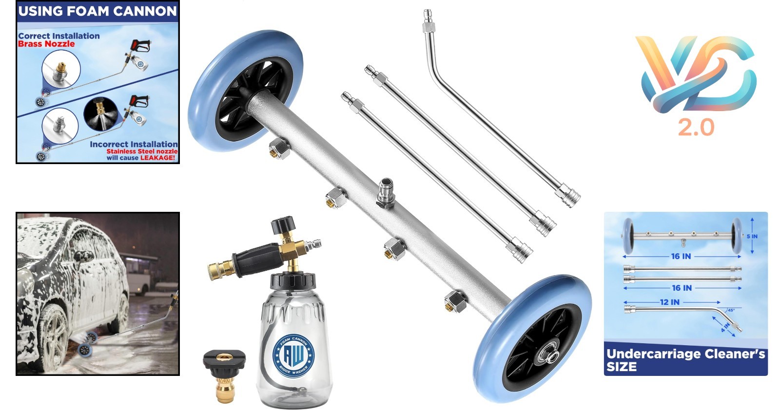 16 Inch Pressure Washer Undercarriage Cleaner with Foam Cannon 4000 PSI