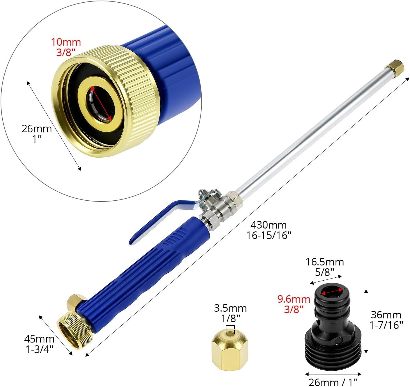 High Pressure Power Washer Wand, Water Hose Nozzle with 2 Spray Tips, Adjusta…