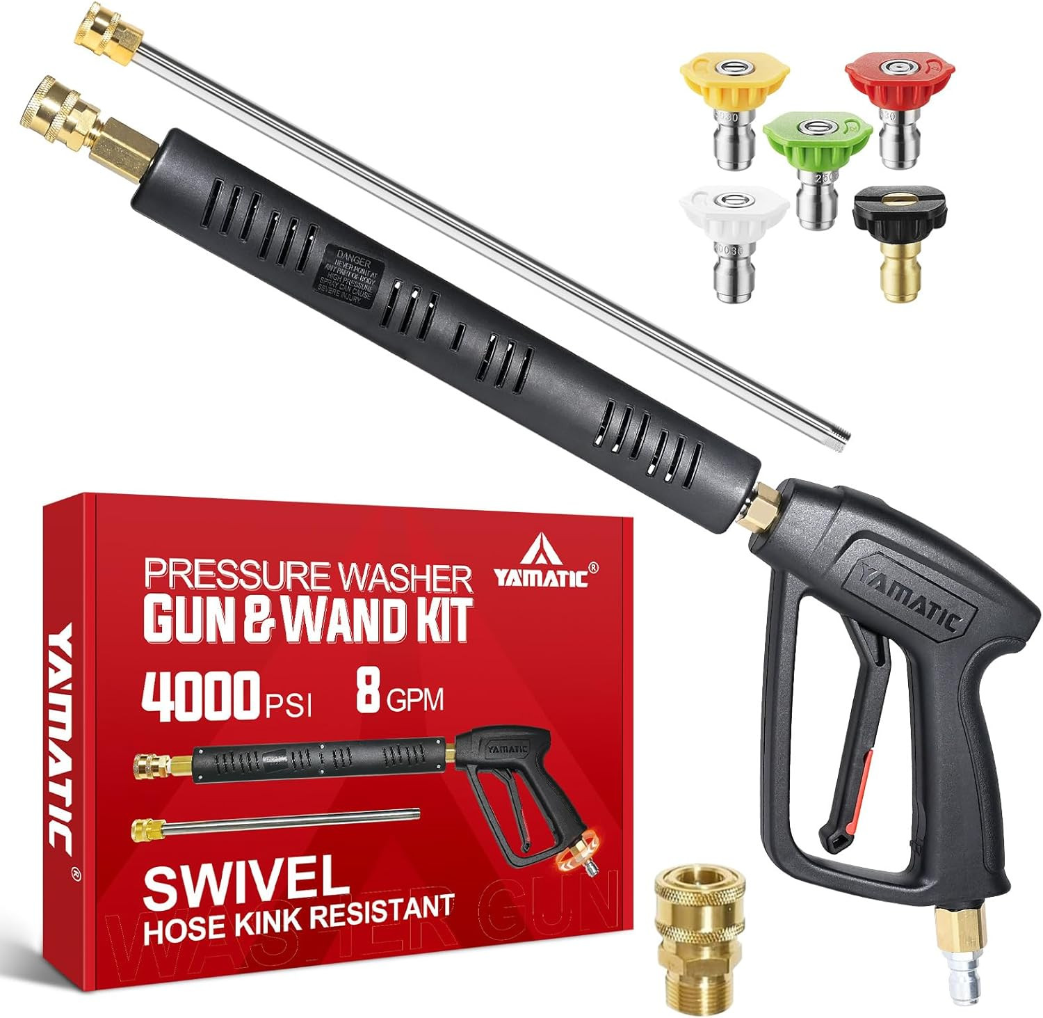 Pressure Washer Gun Wand with Swivel 3/8″ Plug & M22 Coupler, Stainless Steel Ex