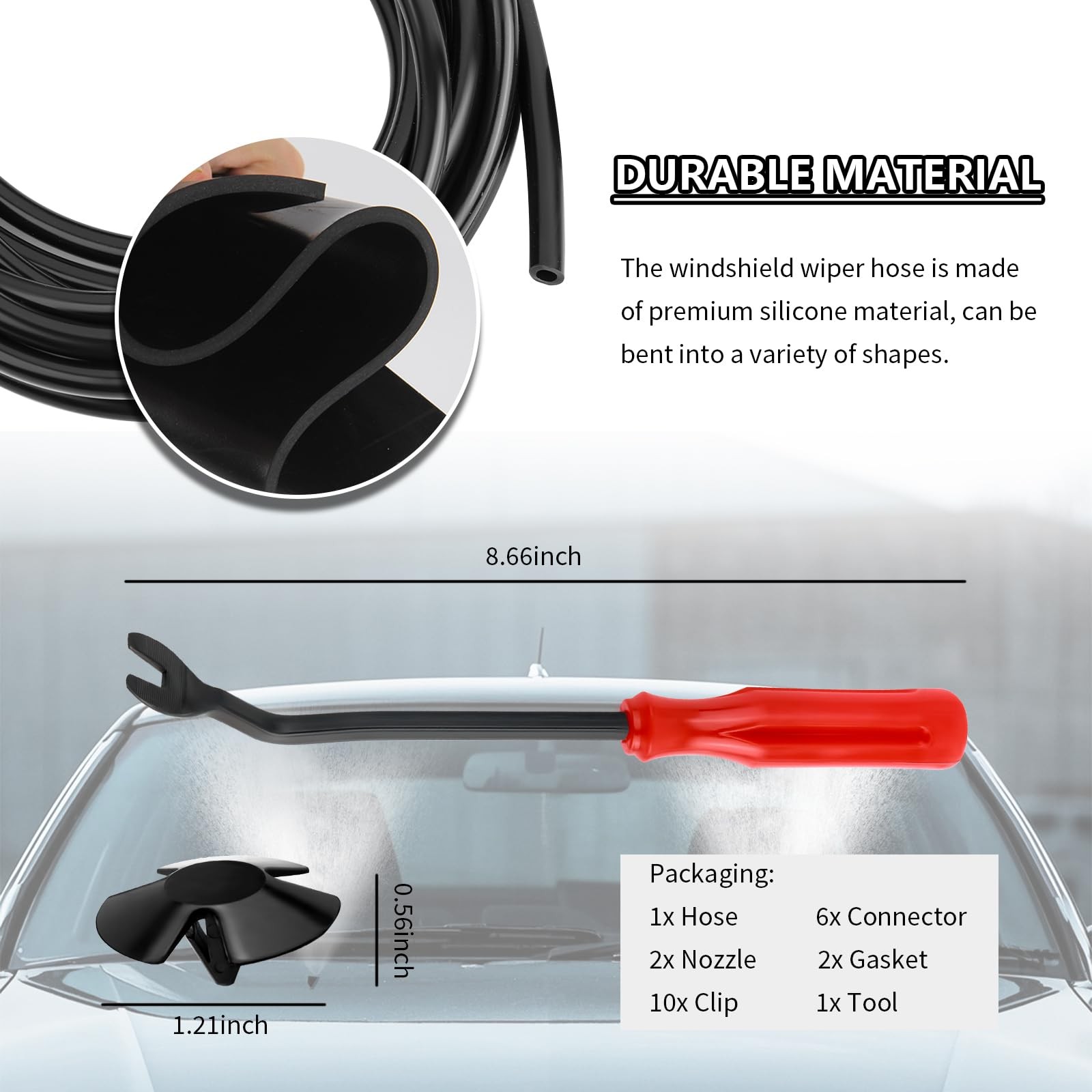22PCS 13Ft Windshield Washer Hose Repair Kit,Windshield Washer Nozzle Replacemen