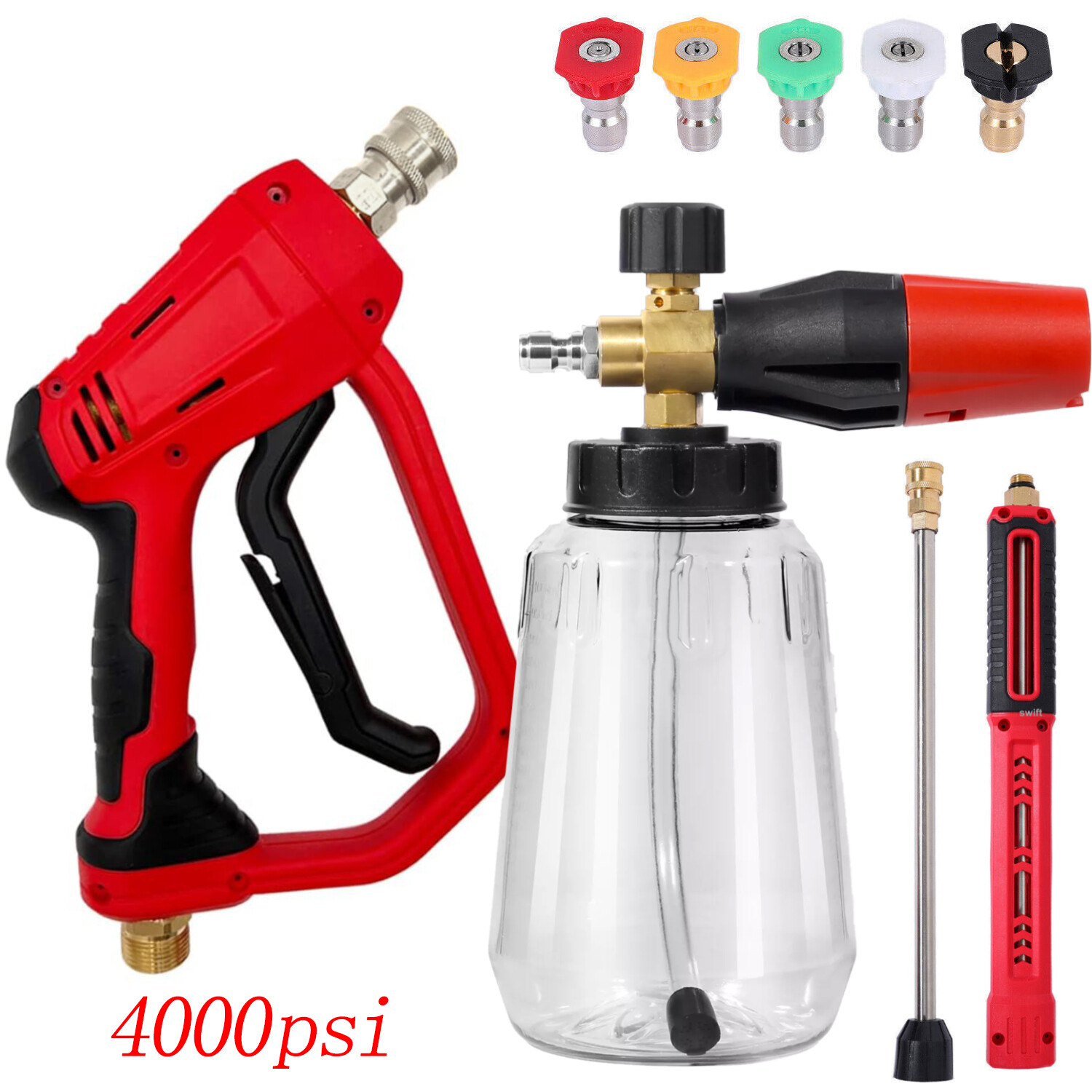 4000PSI High Pressure Car Power Washer Gun Spray Wand Lance & 1/4″ Foam Cannon