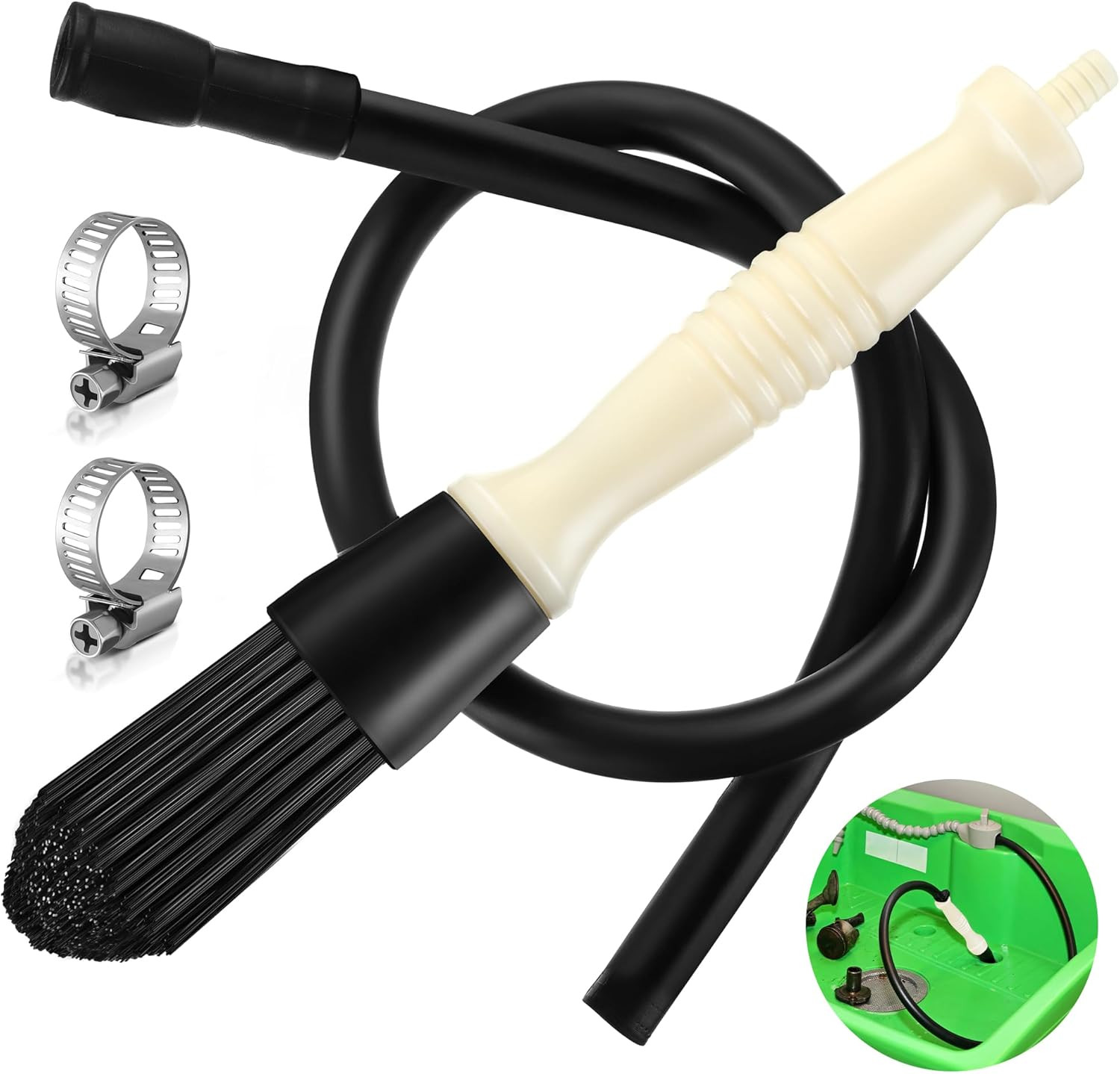 Parts Washer Brush with 27.5 Inch Flow Hose, Wear Resistant Cleaning Tool with 2