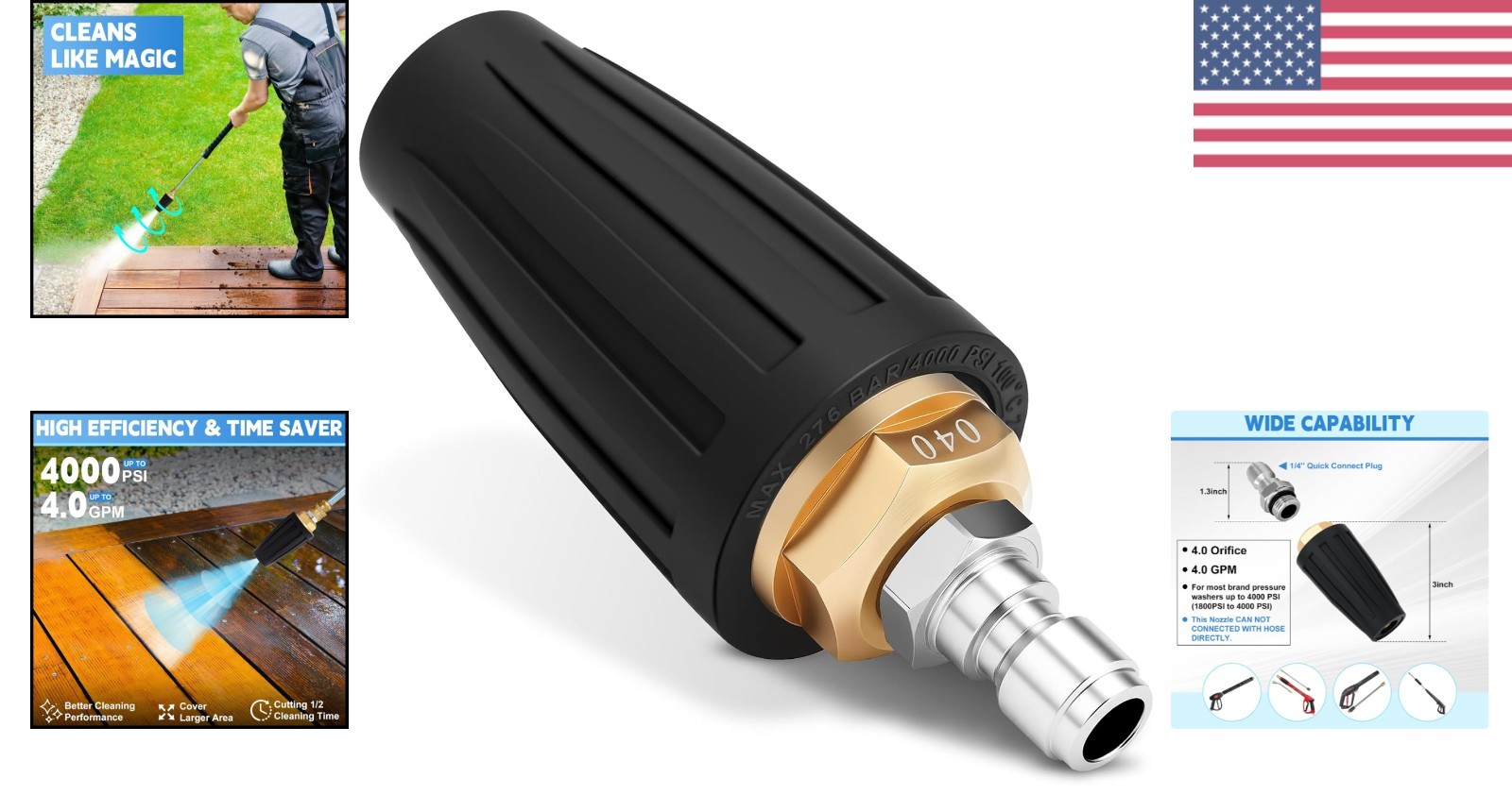 High Efficiency Turbo Nozzle – 4000 PSI Rotating Nozzle with 1/4 Quick Connect