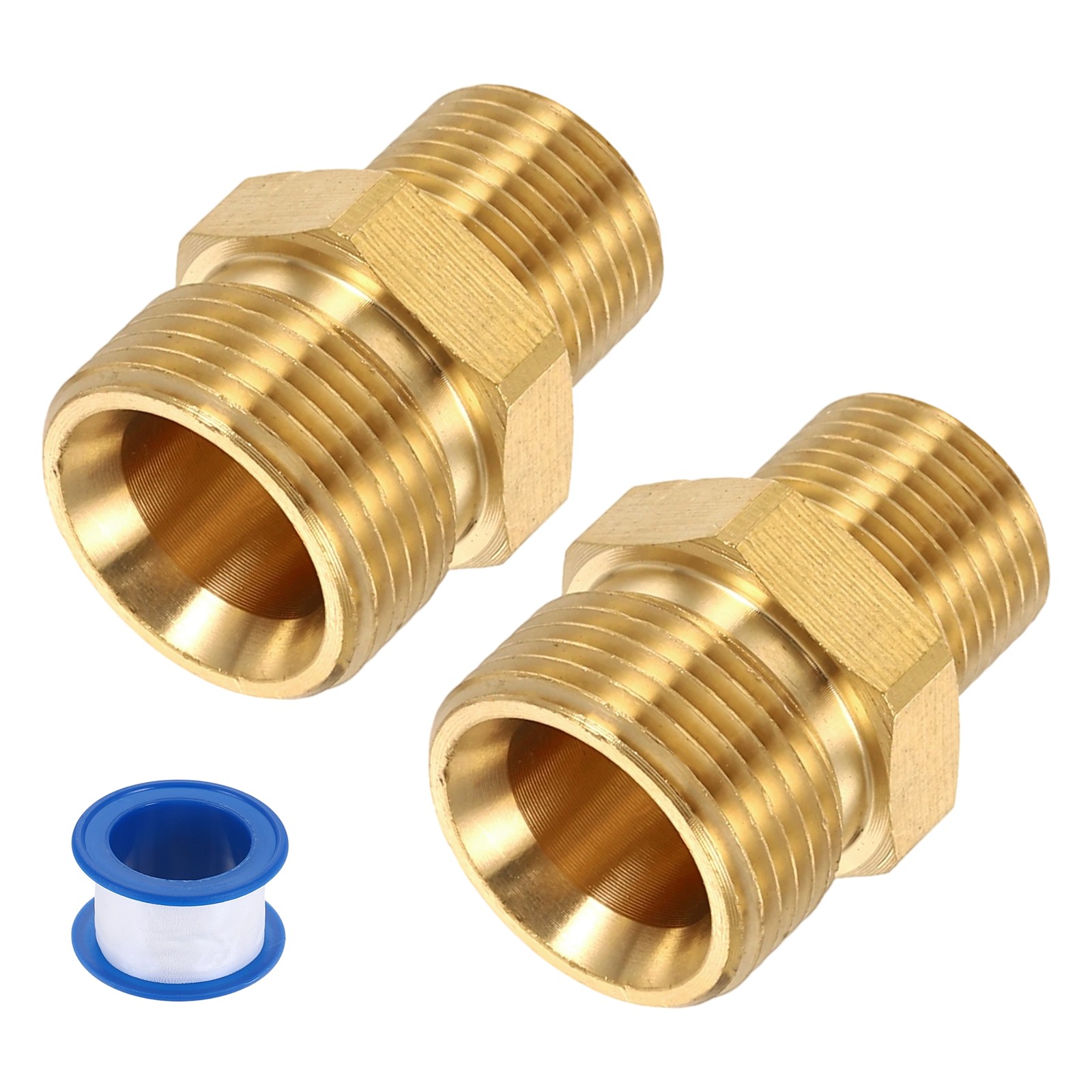 2Pcs Pressure Washer Adapter with Tape, M22 14mm Male to G3/8″ Male Flat