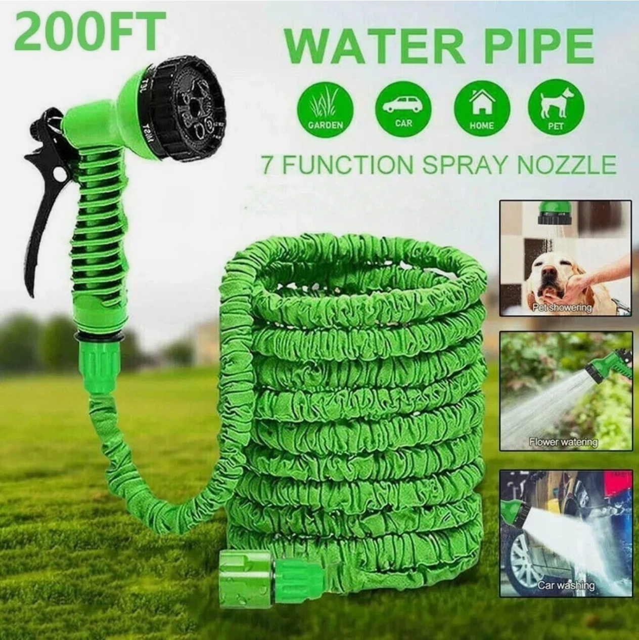 Expandable Hose High-Pressure Car Wash 7 Water Spraying Function Water Gun 25ft