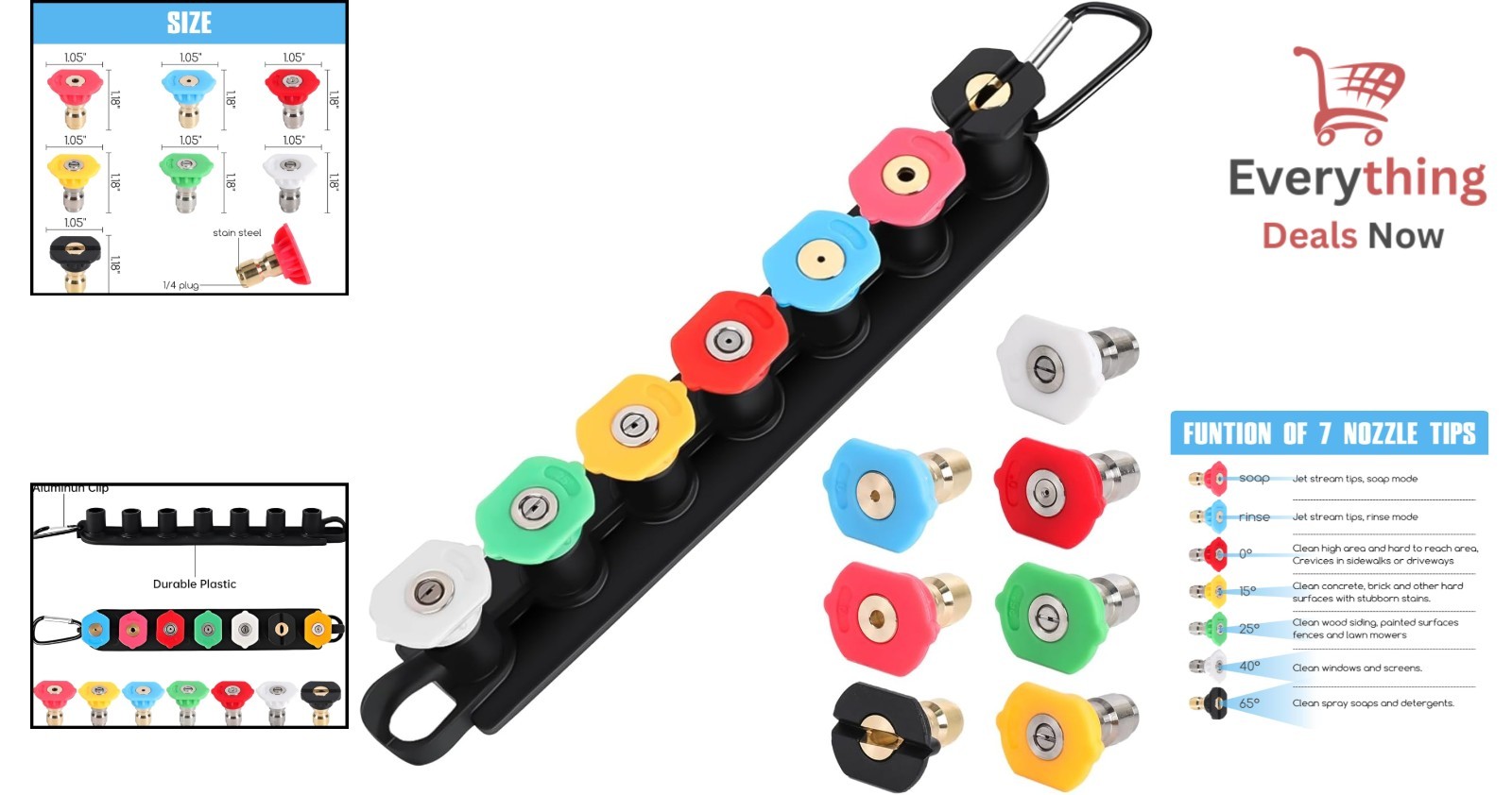 7-Piece Pressure Washer Nozzle Set with Holder 1/4″ Quick Connect 4000 PSI Tips