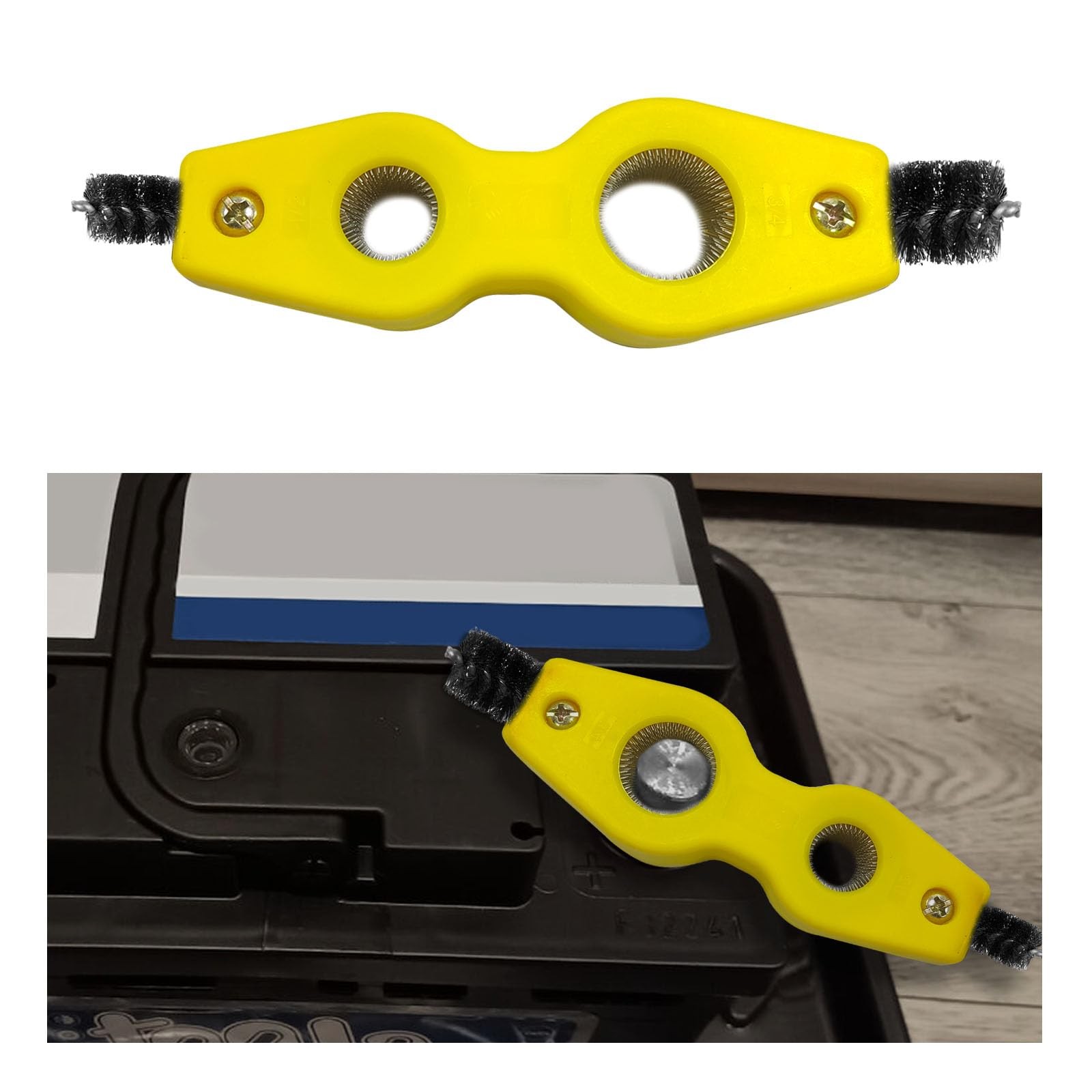 Dickno Car Battery Terminal Cleaning Brush, 4 in 1 Anti-Rust 1 PC, Yellow