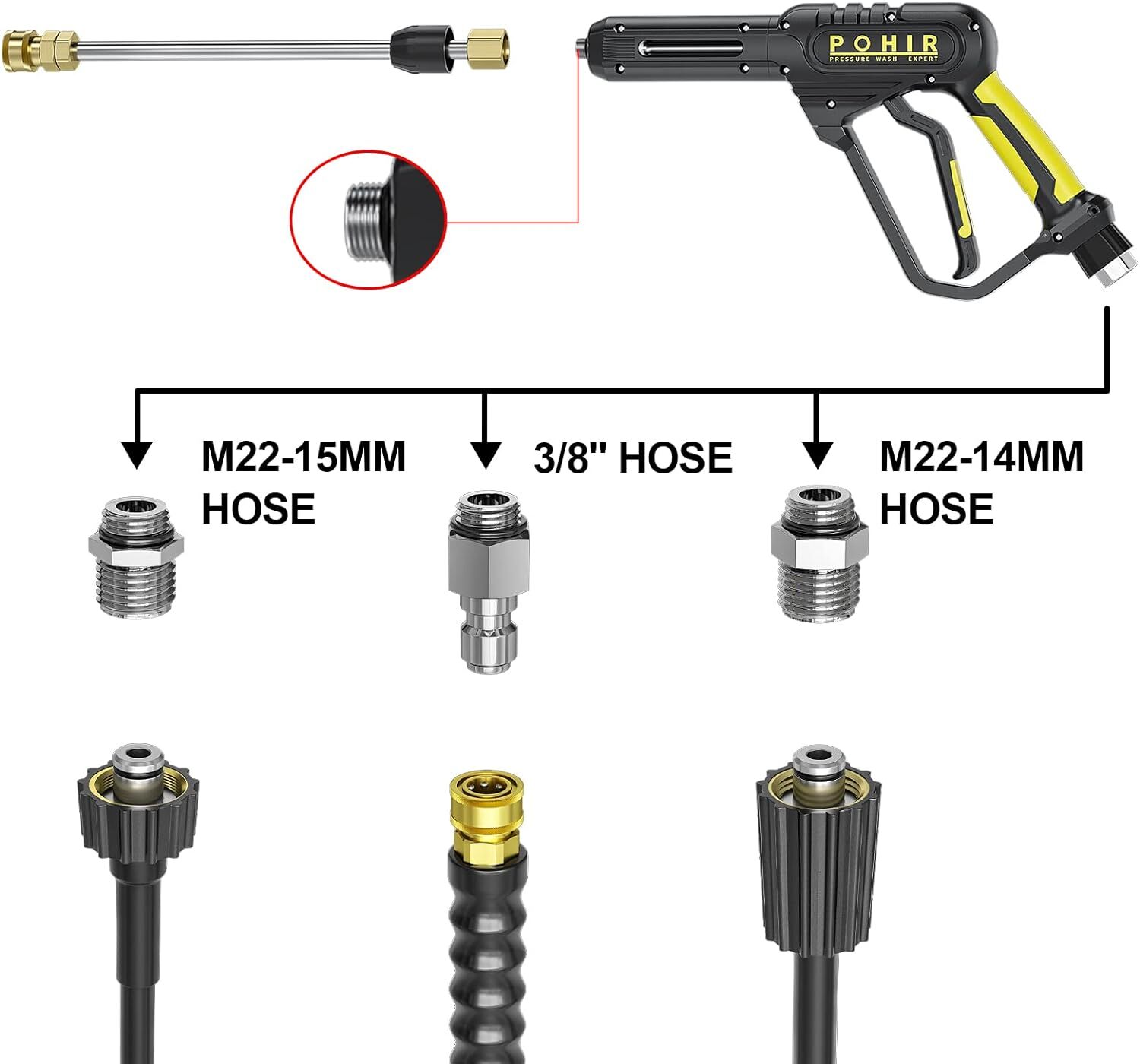 Pressure Washer Gun 3600 PSI with 3/8” Swivel Quick Connect Extension Wand, …