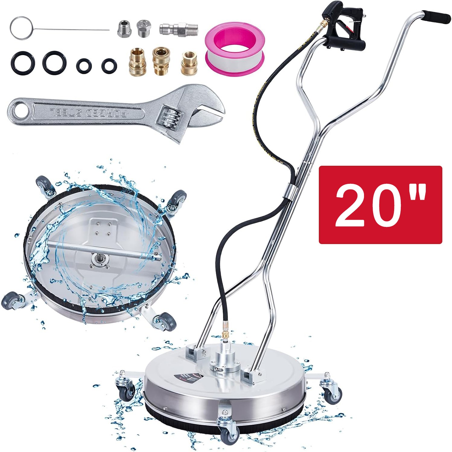 20″/24″ Stainless Steel Power Pressure Washer Surface Cleaner 4000PSI w/ Handle