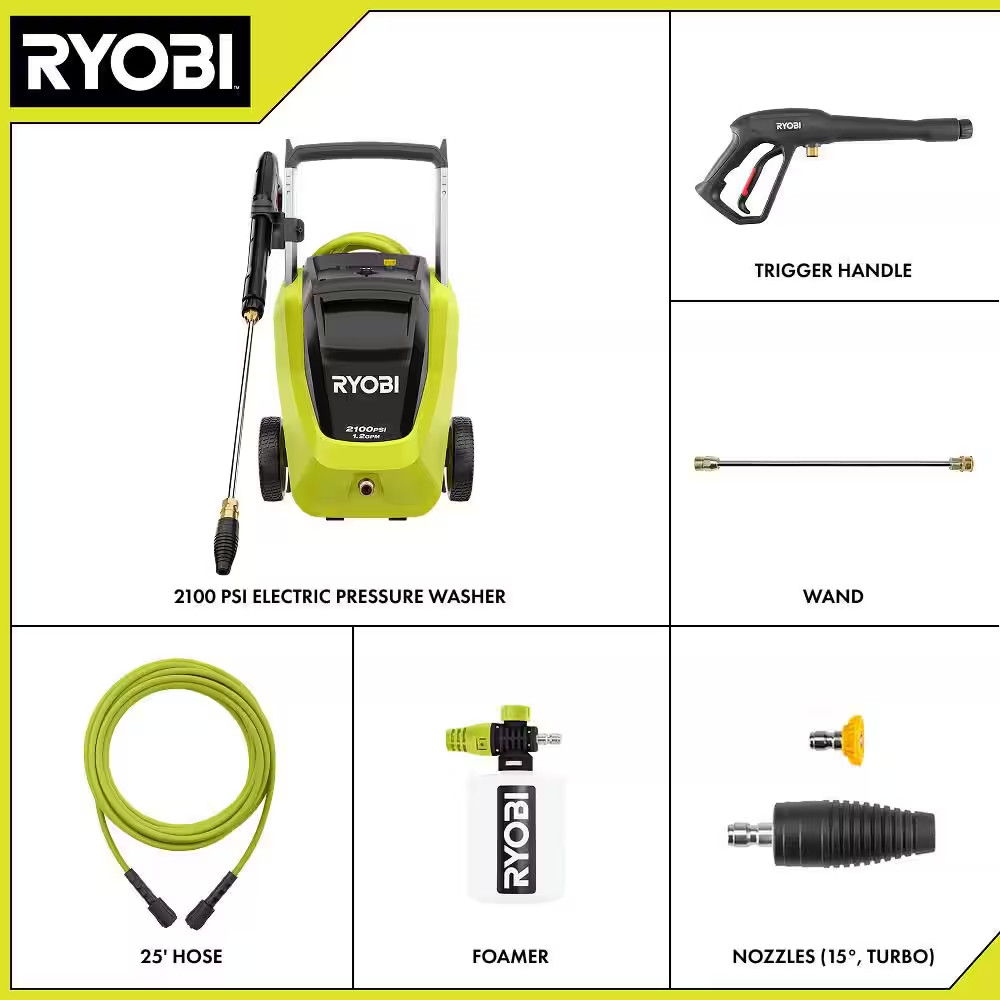 2100 PSI 1.2 GPM Cold Water Corded Electric Pressure Washer with Foamer