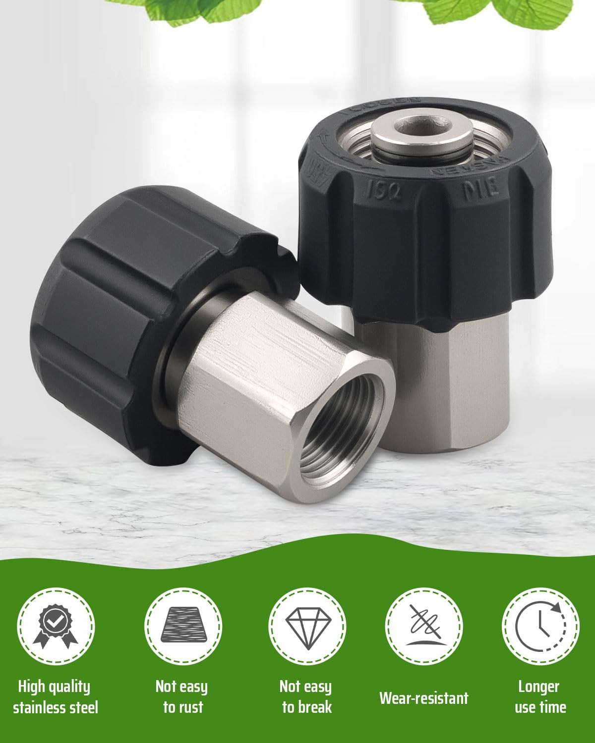 2PCS Pressure Washer Quick Connect Adapter M22 14mm Female to 3/8 Inch Adapter