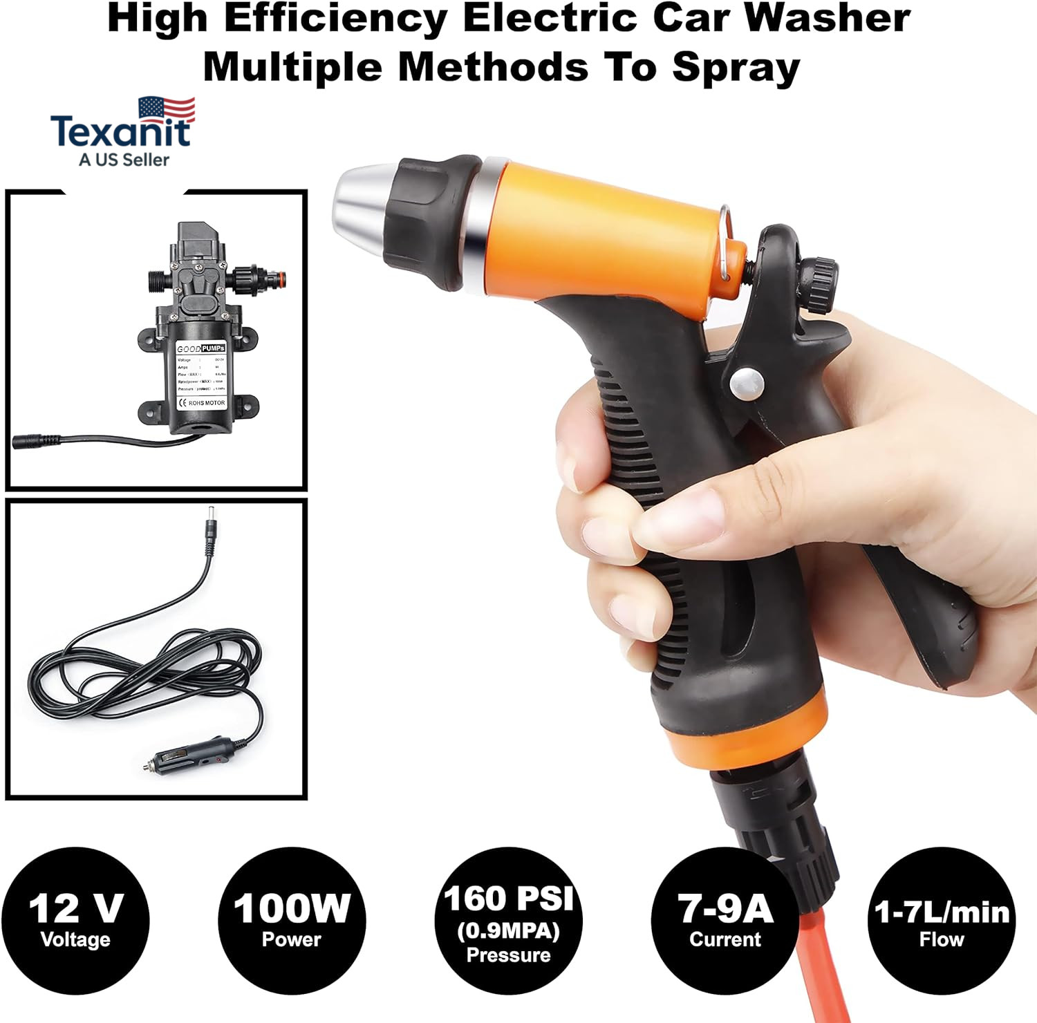 Portable Intelligent Electric Pressure Washer Pump 100W 160 PSI 12V Portable Pre