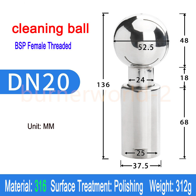 1/2″ 3/4″1″ 2″ Rotating Tank Washing Nozzle CIP Rotary Spray Ball Cleaning Head