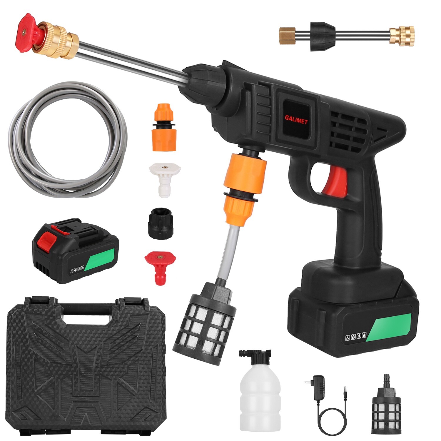 12000mAh Cordless High Pressure Car Washing Gun Pressure Washer Gun w/ 2 Nozzles