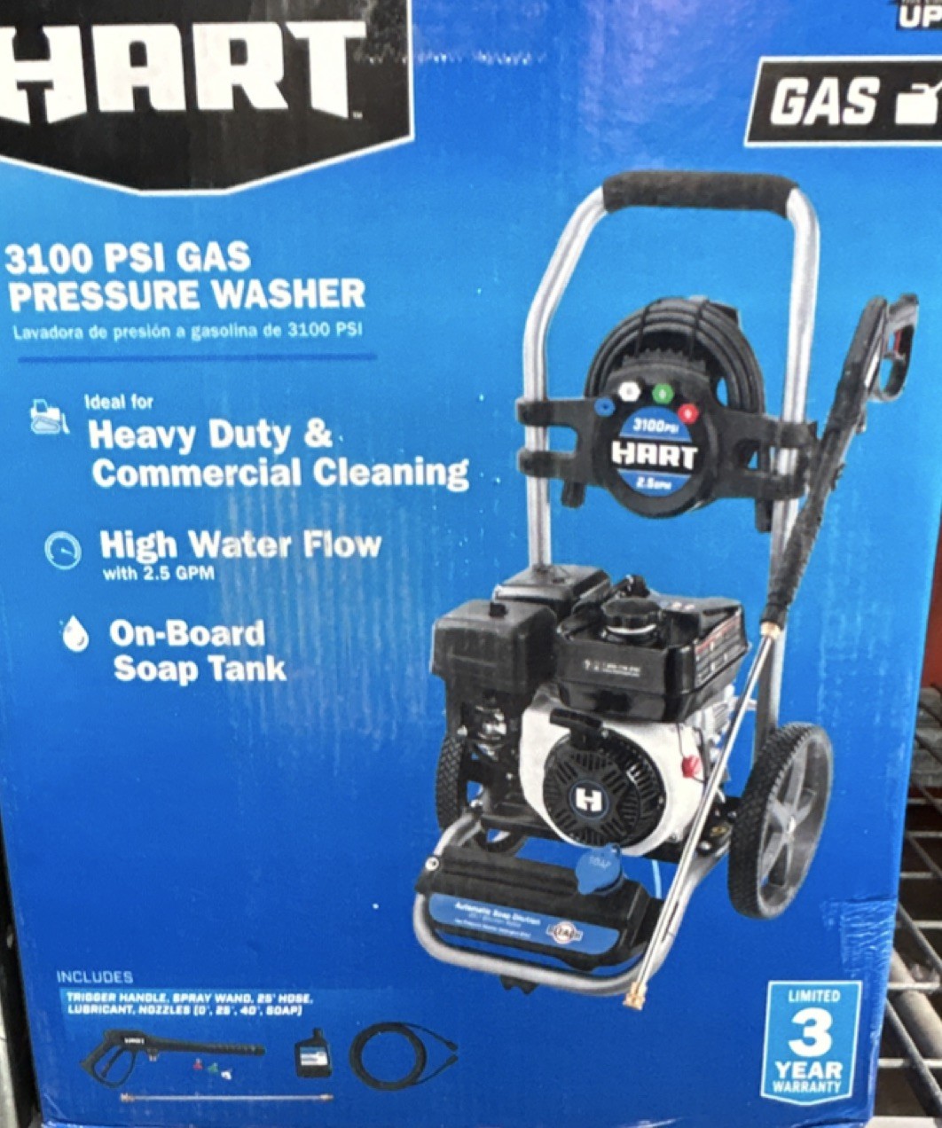 HART 3100 PSI Gas Pressure Washer, On-Board Soap Tank, High Water Flow